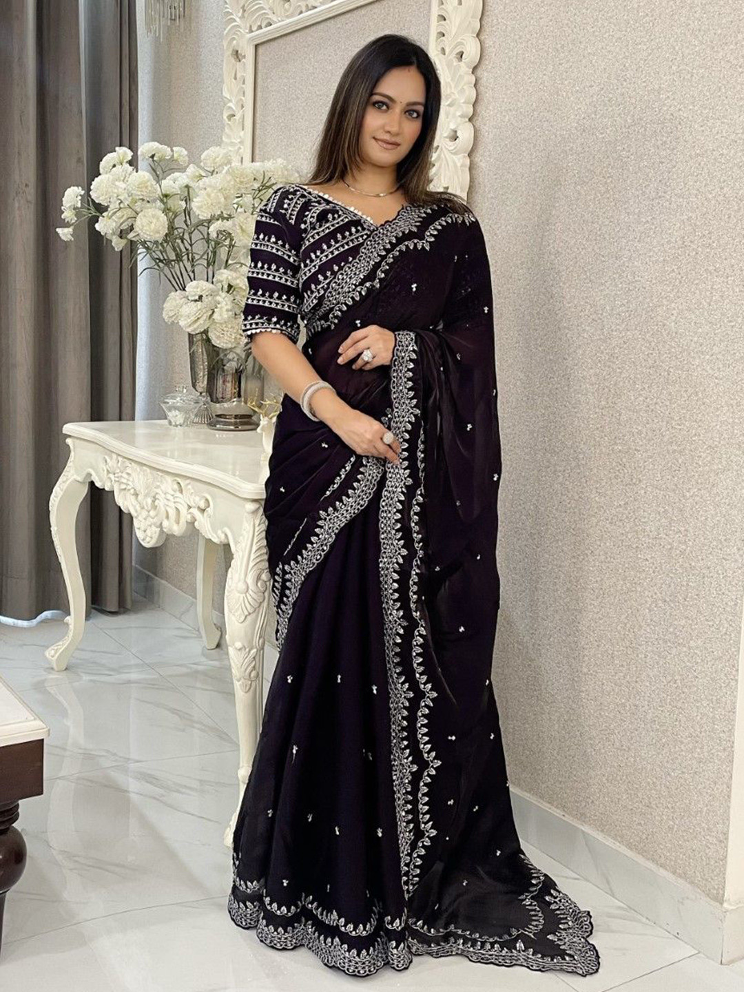 Mitera Embroidery Work Saree