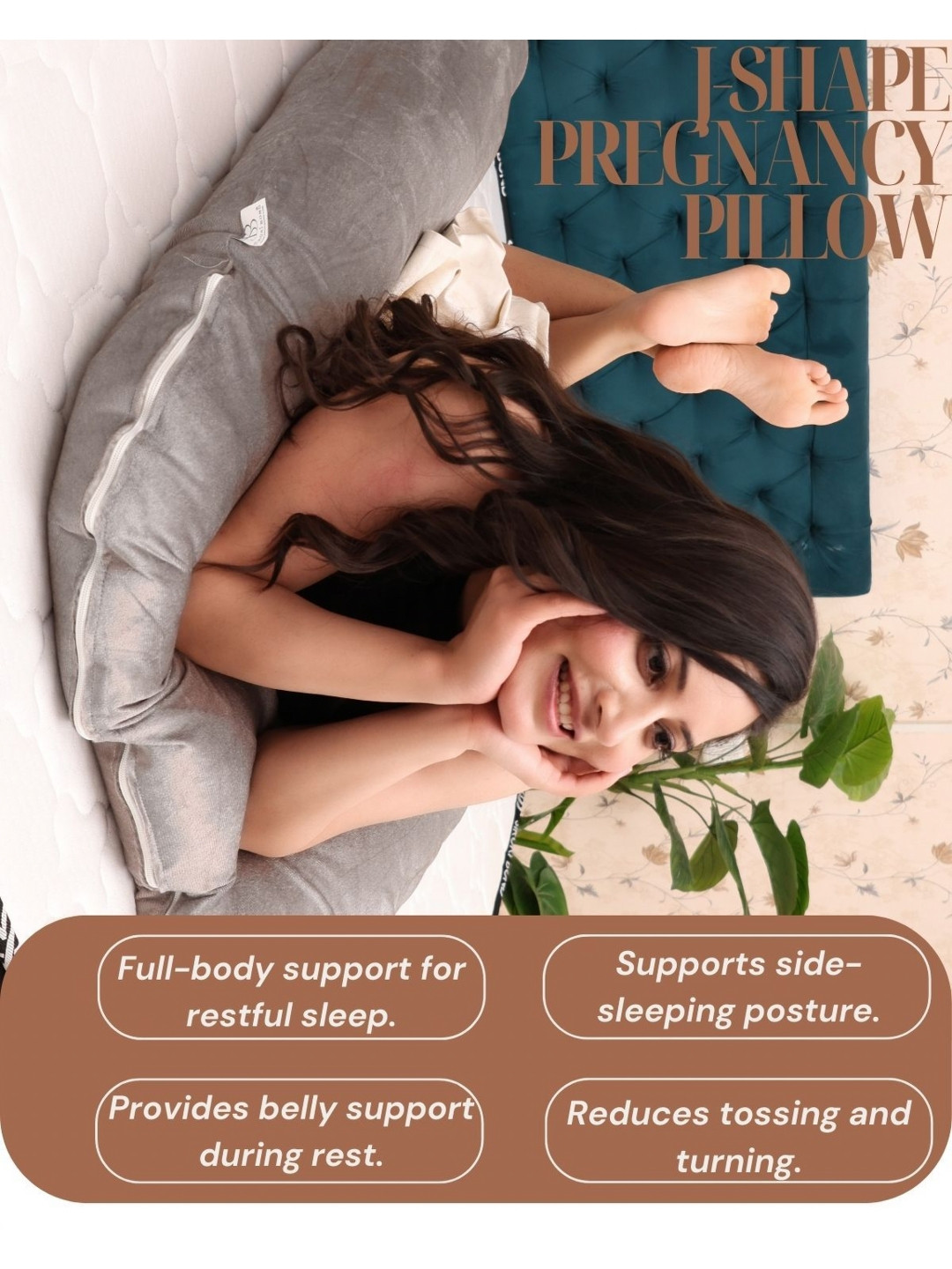 Siroki Bond Grey Solid Faux Velvet Lightweight Firm Fibre Maternity Pillow-147 x 84 x 5 cm