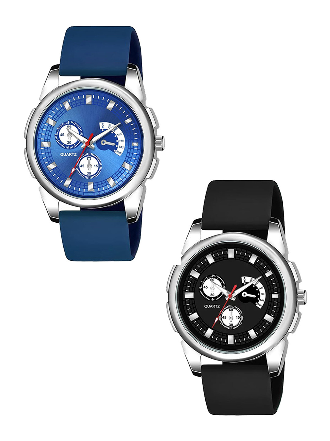 JUST LIKE Men Dial & Straps Analogue Watch 883Avio all black & Blue silicon c-2