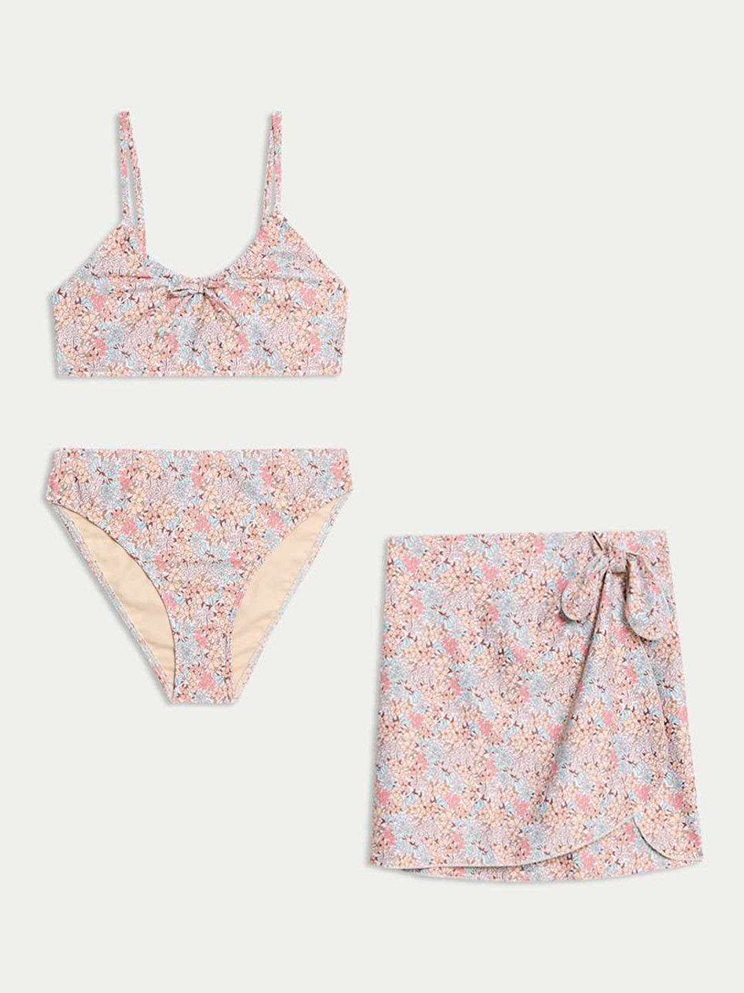 Marks & Spencer Girls Printed Top Brief & Skirt Swim Cover Up Set