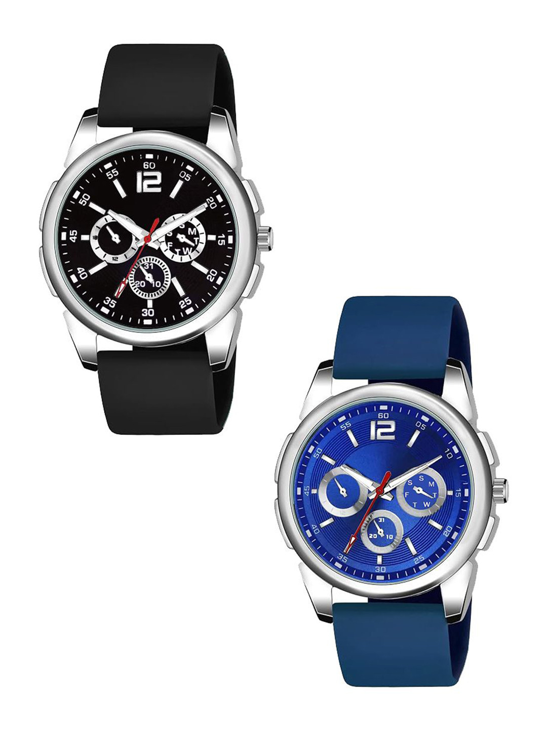 JUST LIKE Men Pack Of 2 Dial & Straps Analogue Watch 883 tigada all black blue silicon c-2