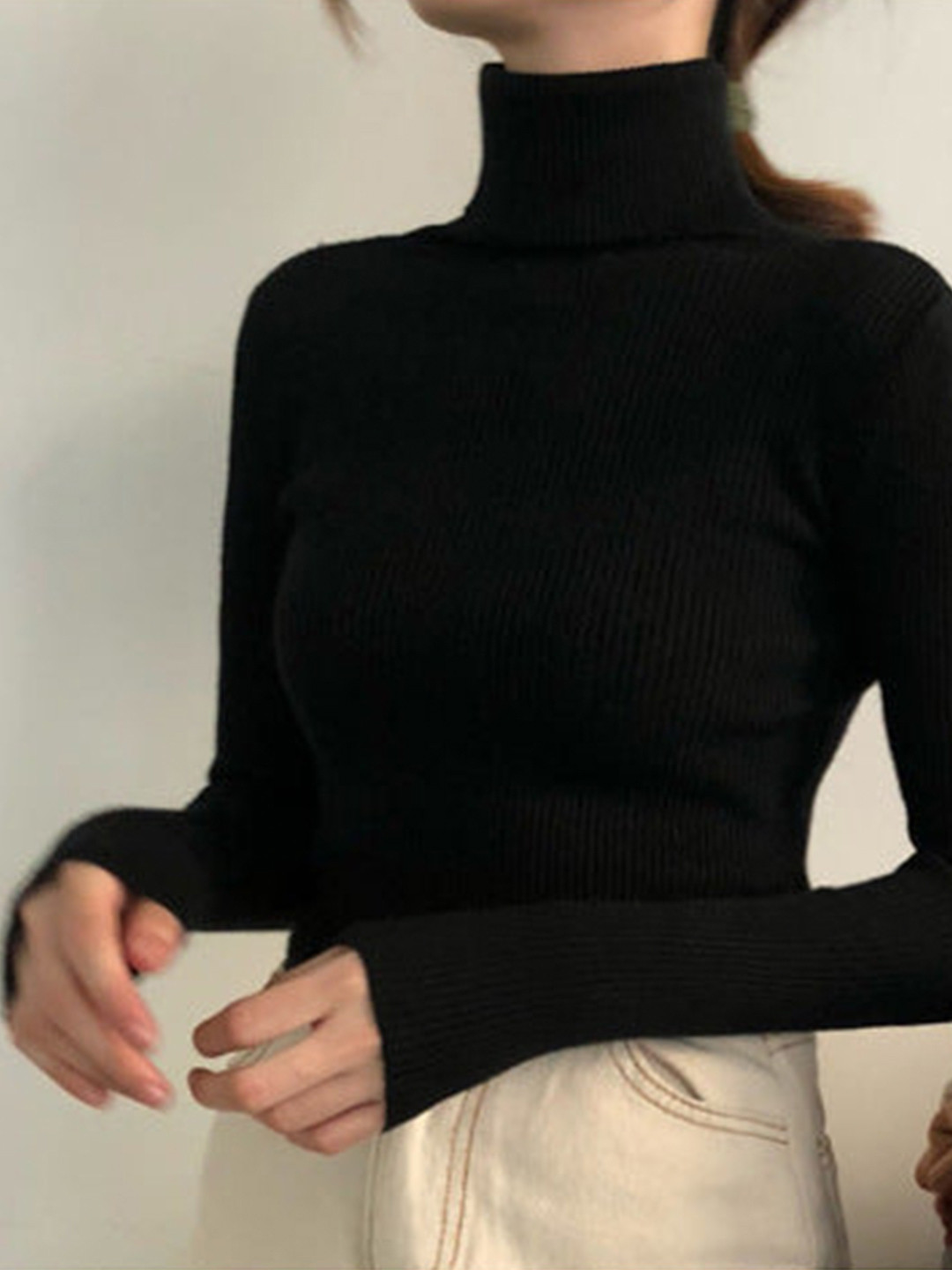 Outzidr Black Turtle Neck Top