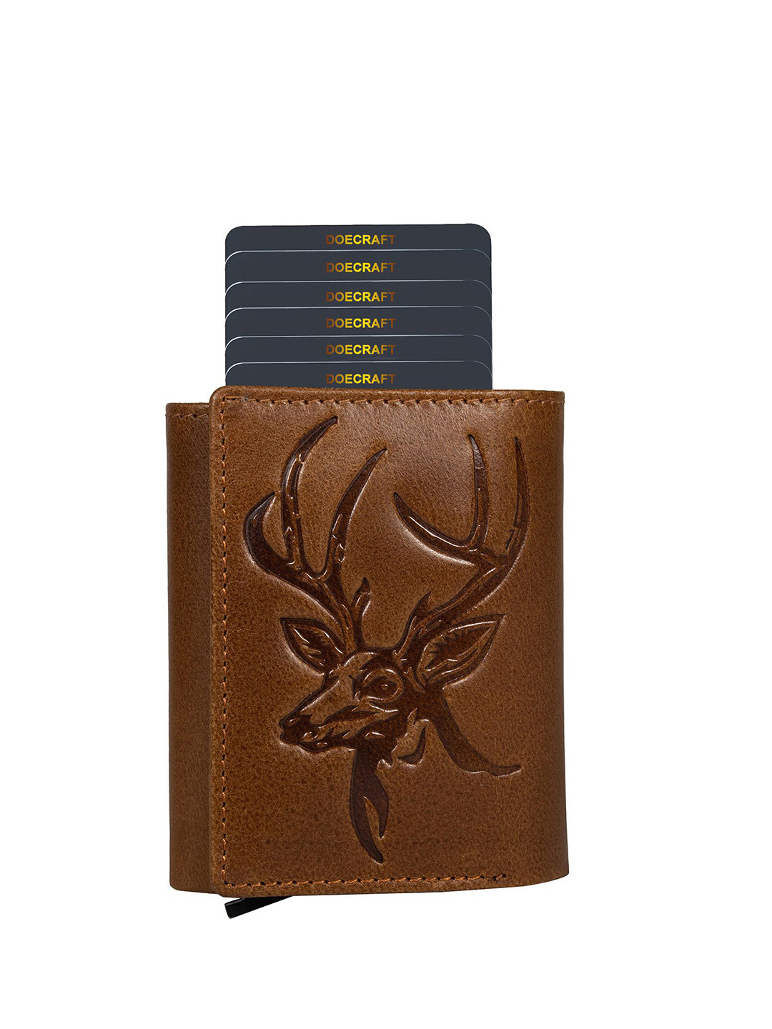 DOECRAFT Men RFID Brand Logo Leather Card Holder
