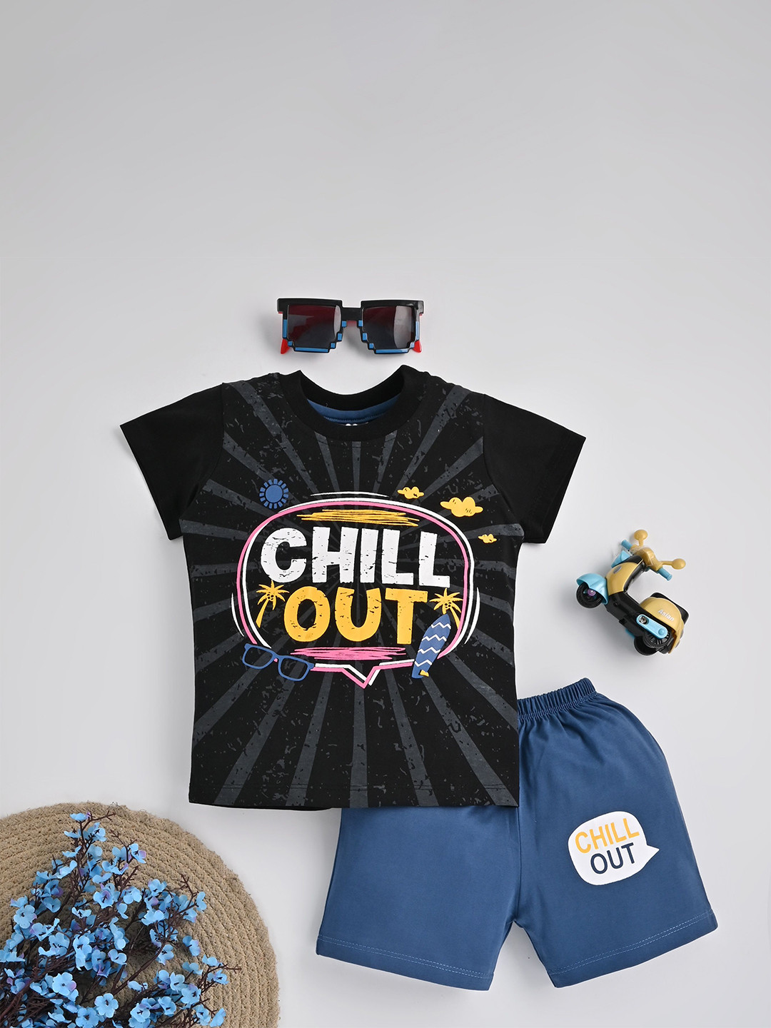 KIDSCUTE Boys Printed Short Sleeves Pure Cotton T-shirt With Shorts