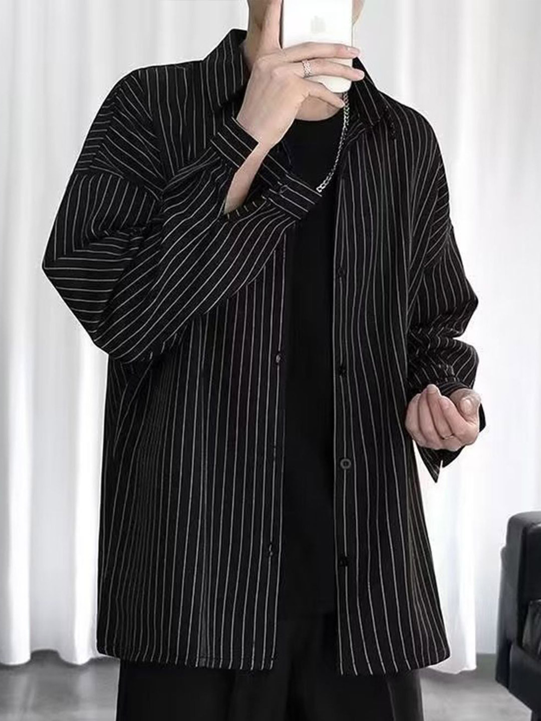 Mast & Harbour Men Relaxed Fit Vertical Striped Spread Collar Cotton Casual Shirt