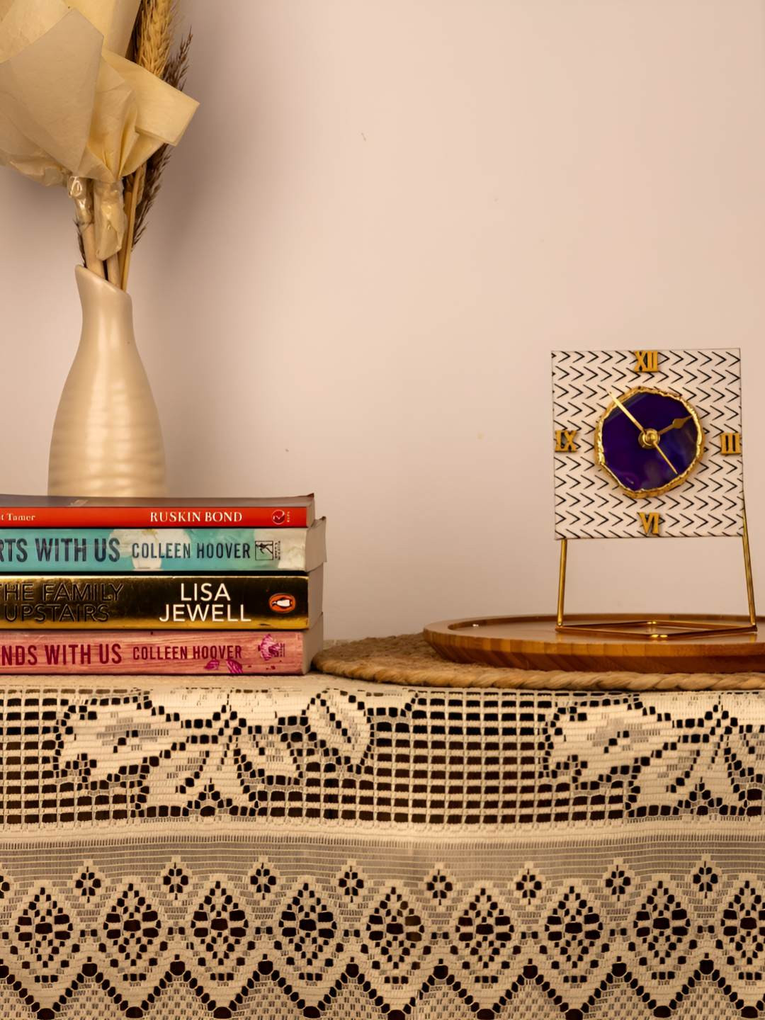 LOOMSARTE White MDF Large Display Square Battery Analogue With Stand Table Clock-10.2cm