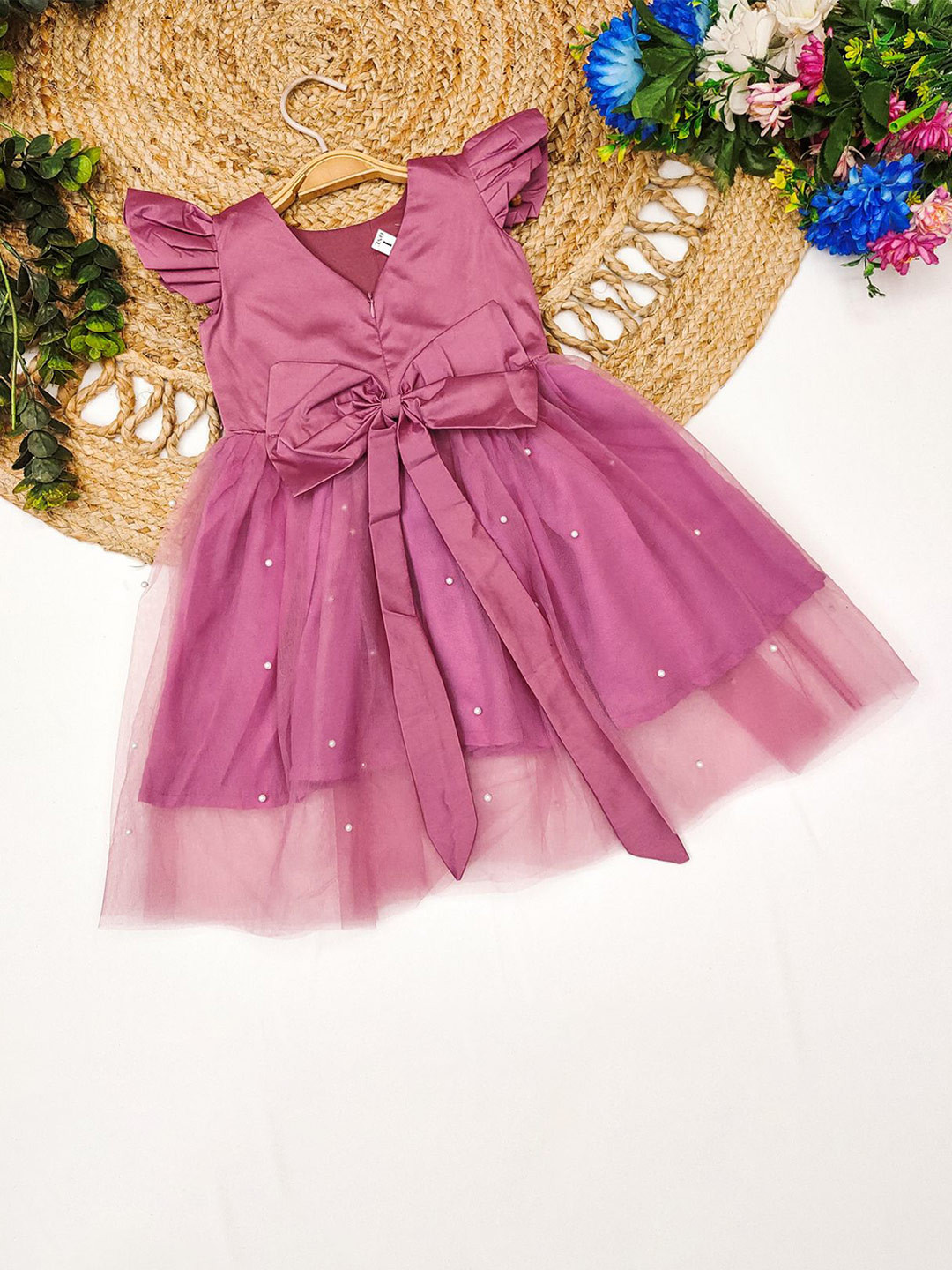 Tejam stylish frocks Girls Satin Embellished Fit & Flare Dress