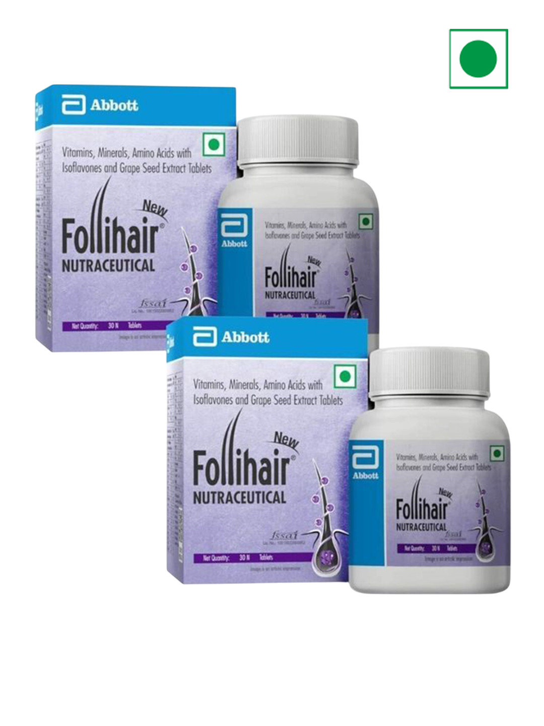 Follihair Set Of 2 New A By Abbott Tablets For Nourish & Strengthen Hair - 30 Tablets Each