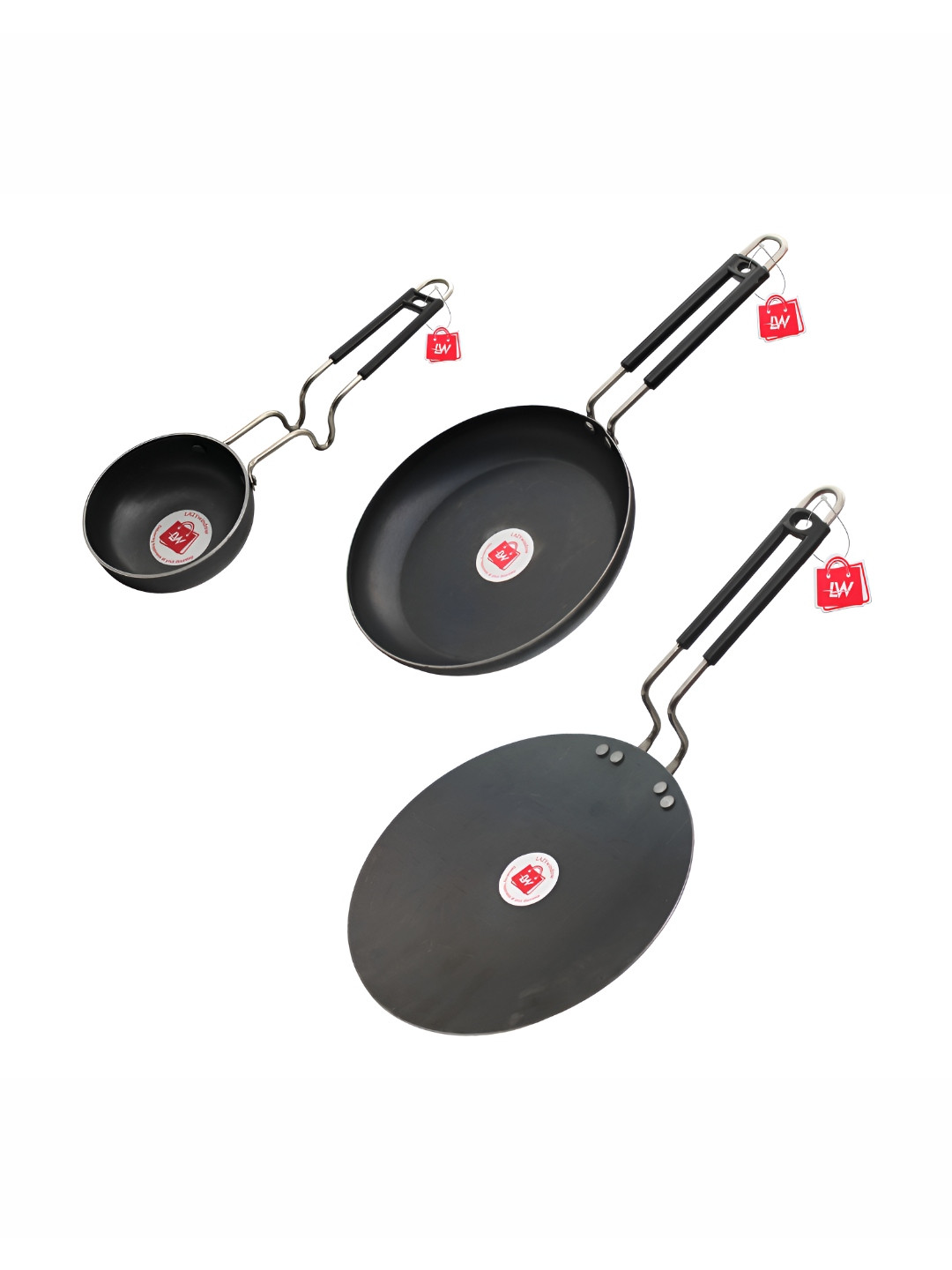 LAZYwindow Black & Silver Toned 3 Pieces Microwave Safe Cookware Set