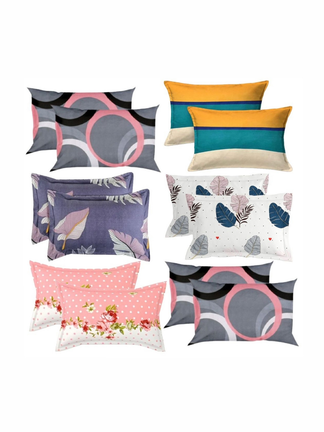 PRTREND White & Grey 12 Pieces Abstract Cotton Linen Rectangle Shaped Pillow Covers