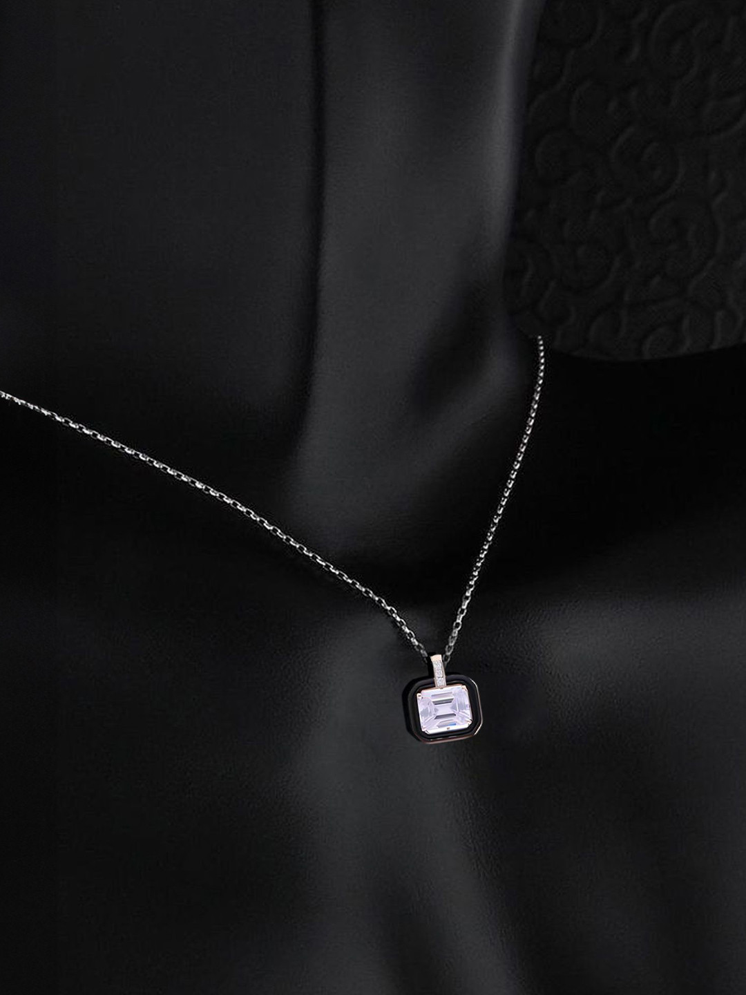 TVISVA JEWELS 925 Sterling Silver Rhodium-Plated CZ Square-Shped Pendant With Chain