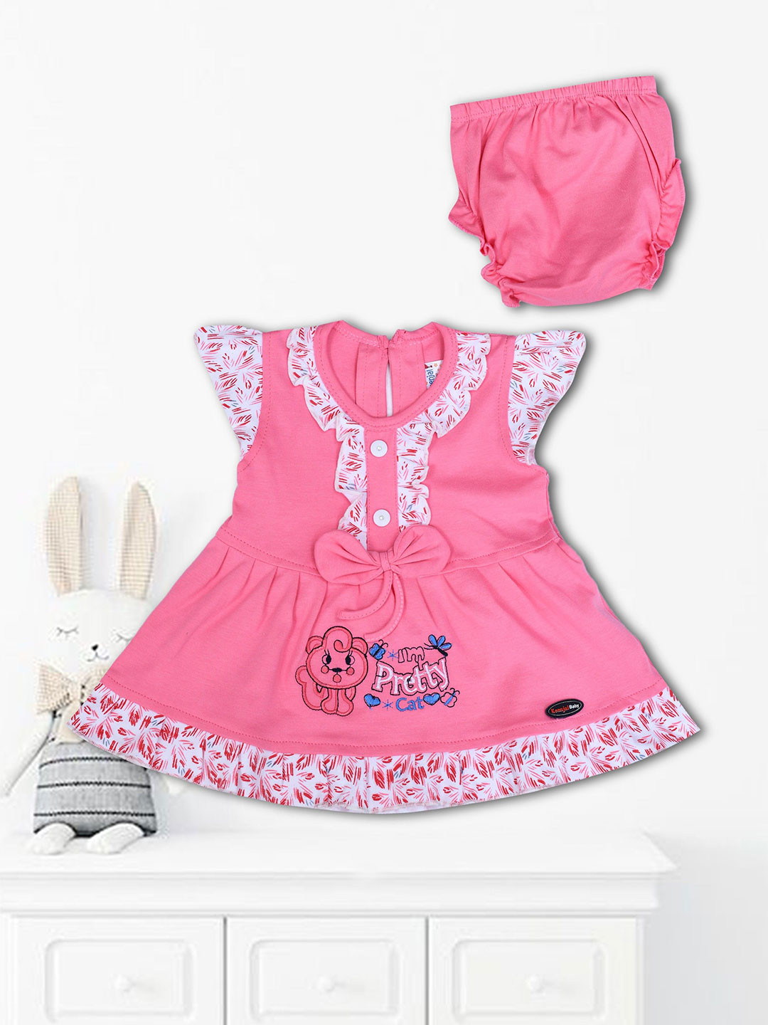 SHAKTI CREATION Girl Printed Cap Sleeves Bow Fit & Flare Dress