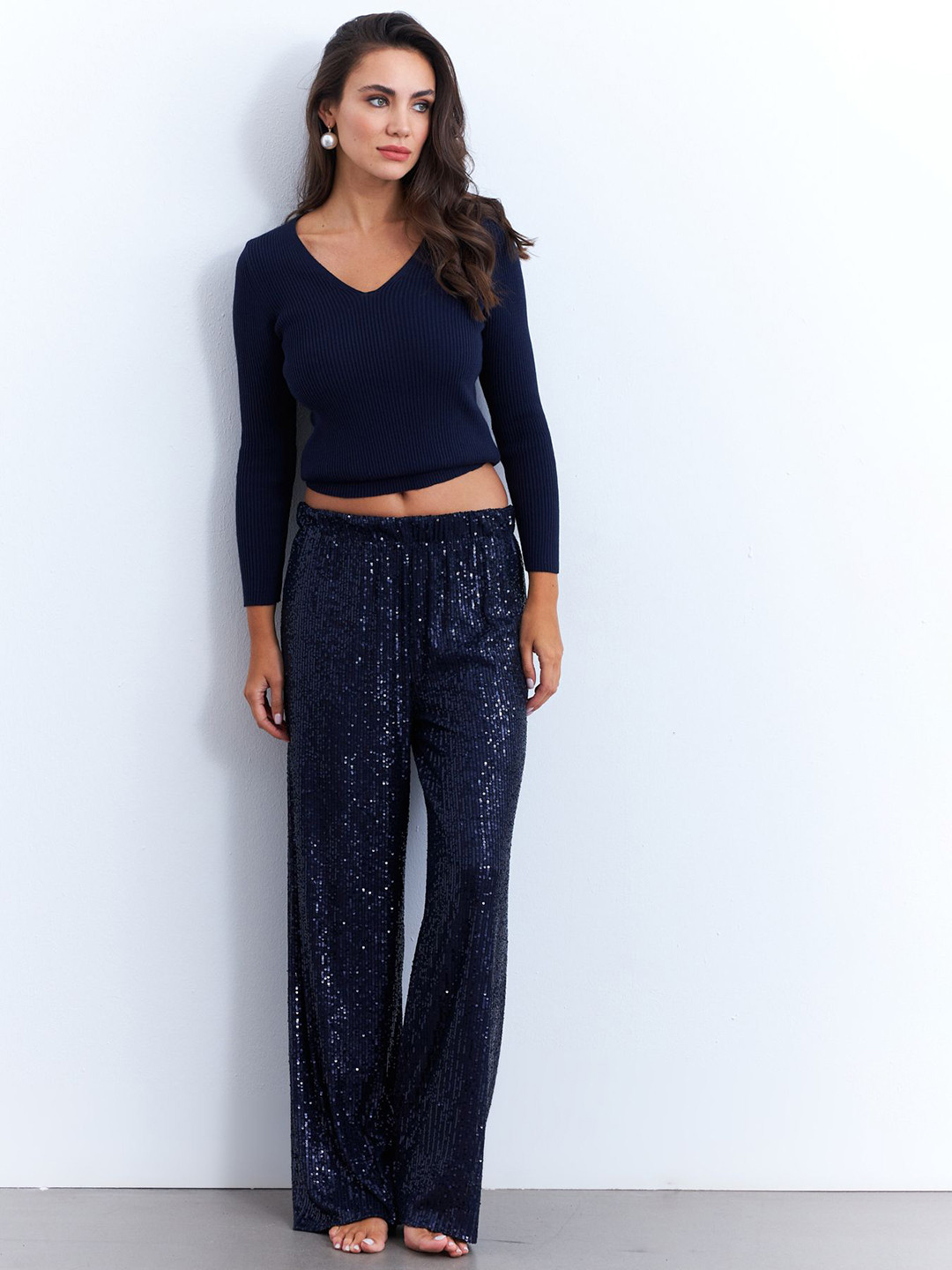 Cool & Sexy Women Striped Mid-Rise Embellished Parallel Trousers