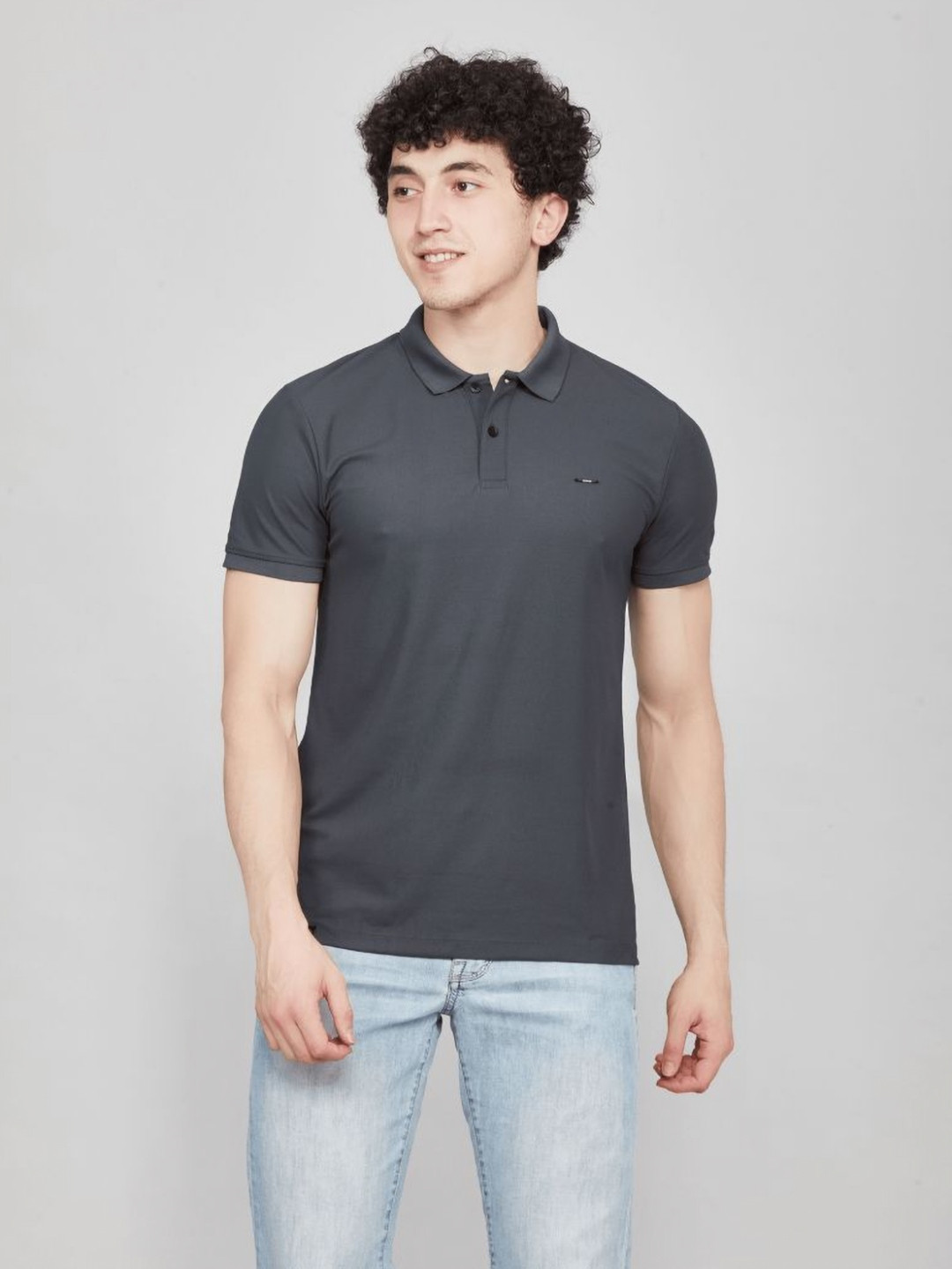 Nostrum Grey Plain Half Sleeve Polo Tshirt