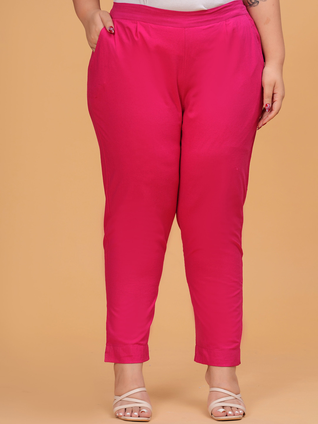 DIGITAL SHOPEE Plus Size Women Cotton Mid-Rise Trousers