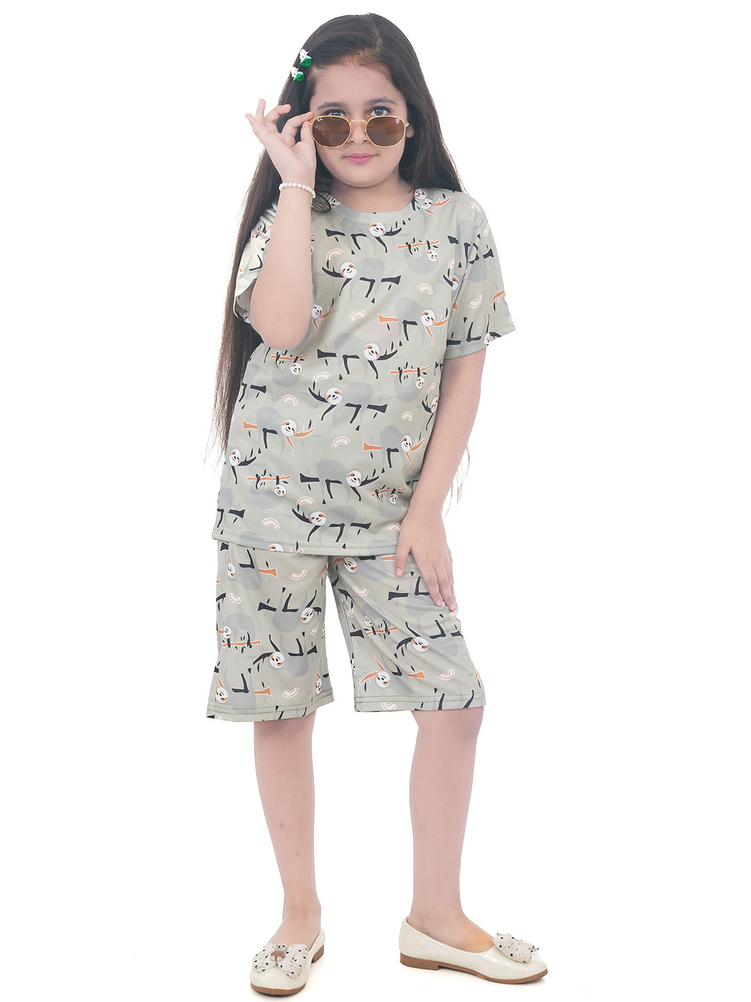 BUFFARO Girls Printed Short Sleeves T-shirt With Shorts