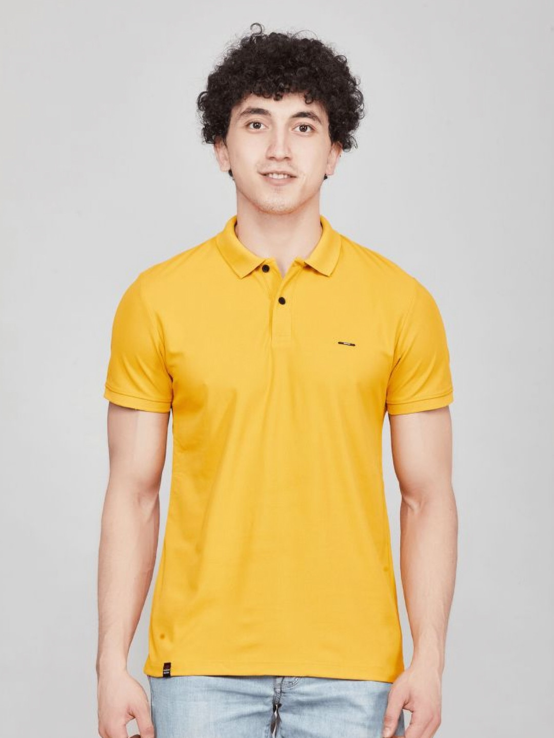 Nostrum Cherry Half Sleeve Mustard Plain Polo T-shirt