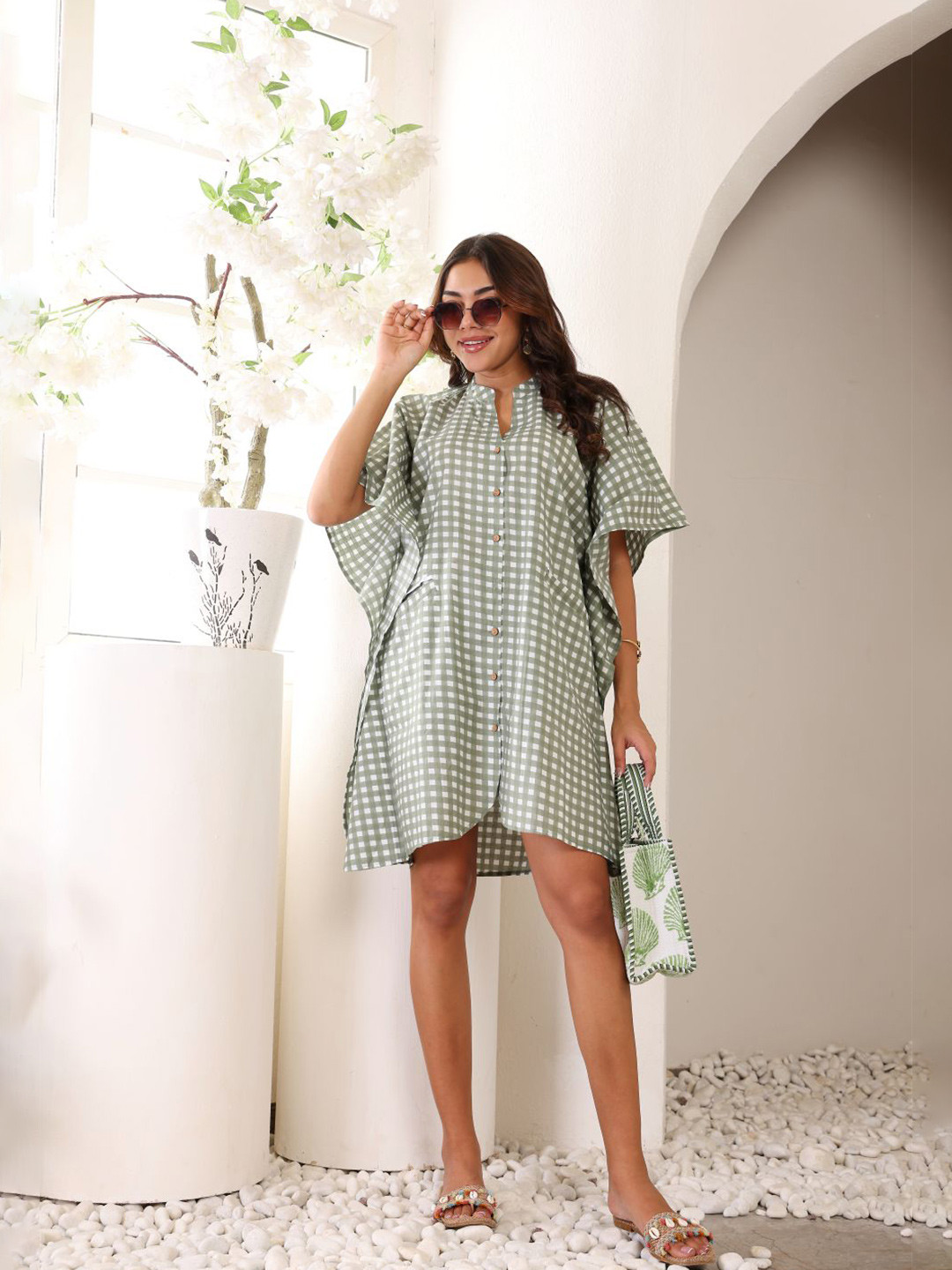 The Quince Life Striped Kimono Sleeve Kaftan Dress