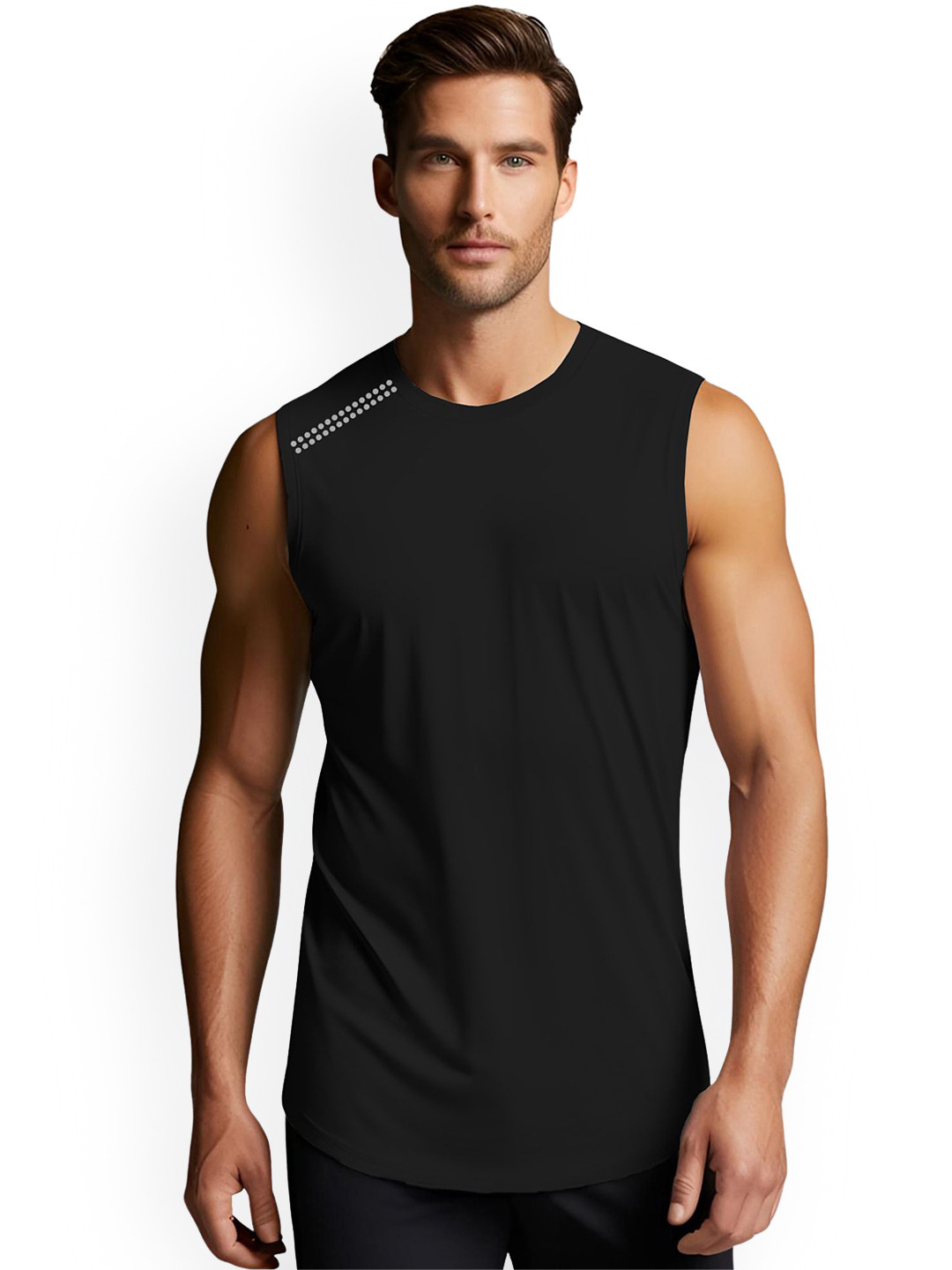 3Colors Dri-Fit Round Neck Gym Vest VEST-CCUT-BACKFLIP DOT-BLK_M