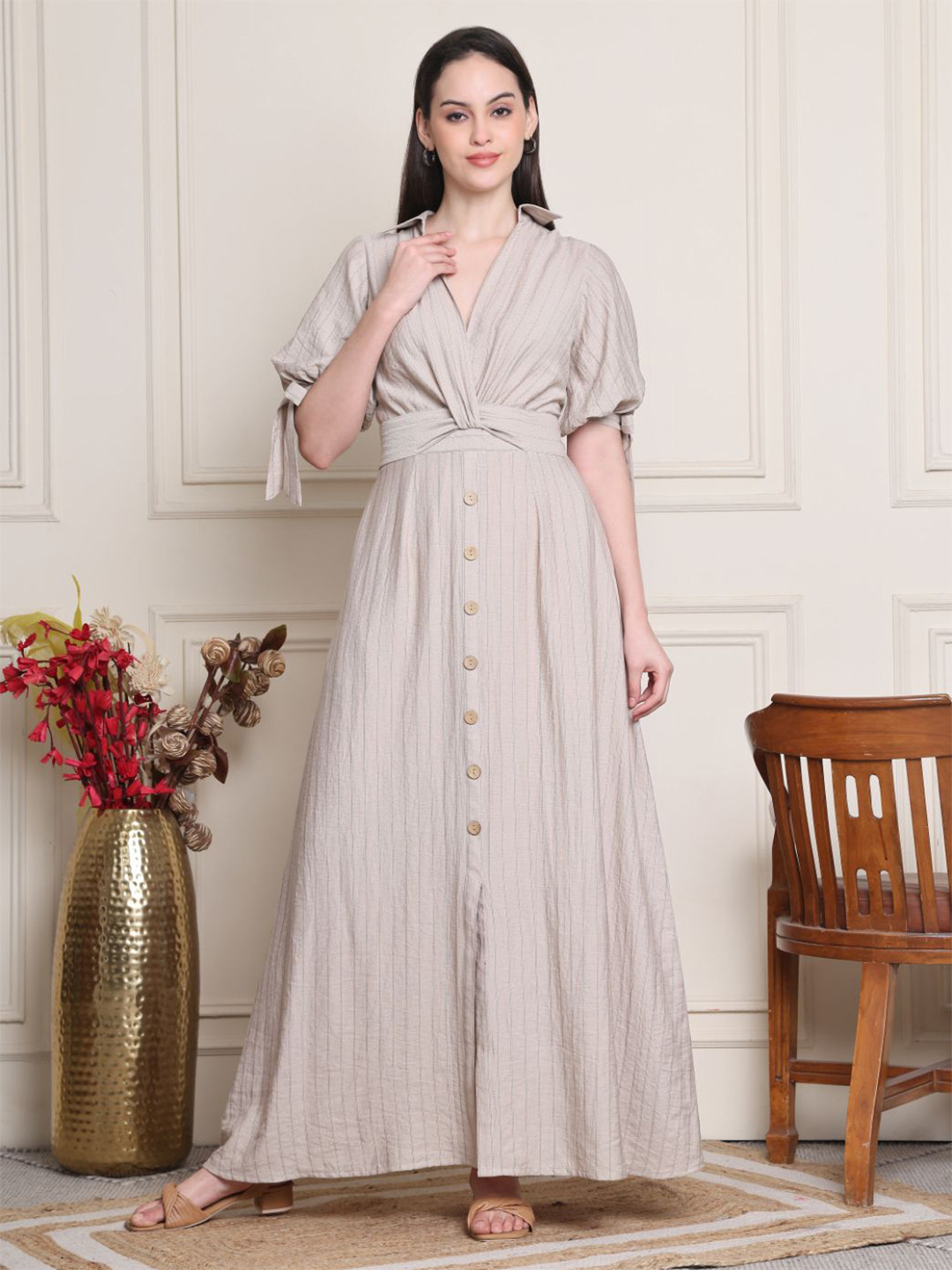 KELIN Women Puff Sleeve A-Line Maxi Dress