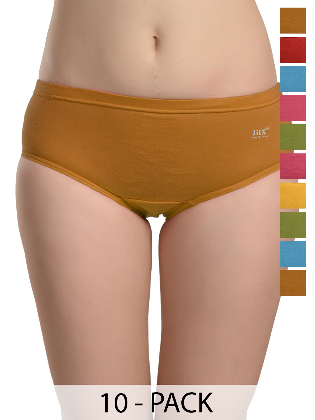 JIL X Pack Of 10 Cotton Hipster Briefs MY-JILX-PRO-PLAIN-IE-10PC
