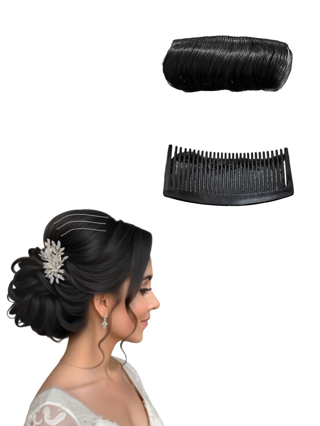 VIEWS Halo Straight Scalp Topper Puff Maker Hair Extension - Black - 7 Inch