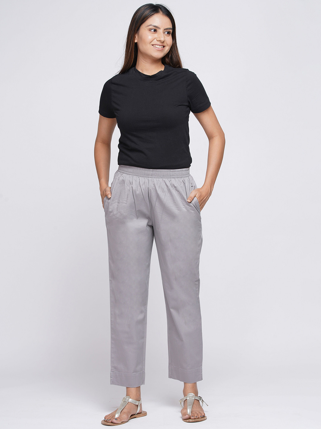 BABRU Women Straight Fit Mid-Rise Cotton Cigarette Trousers
