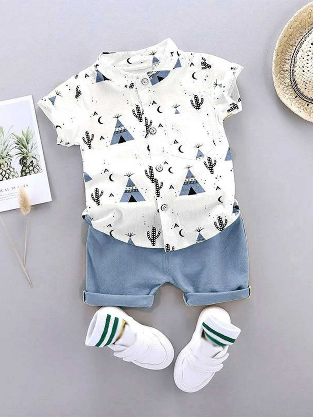 WINSWORLD ENTERPRISE Boys Printed Short Sleeves Shirt With Shorts