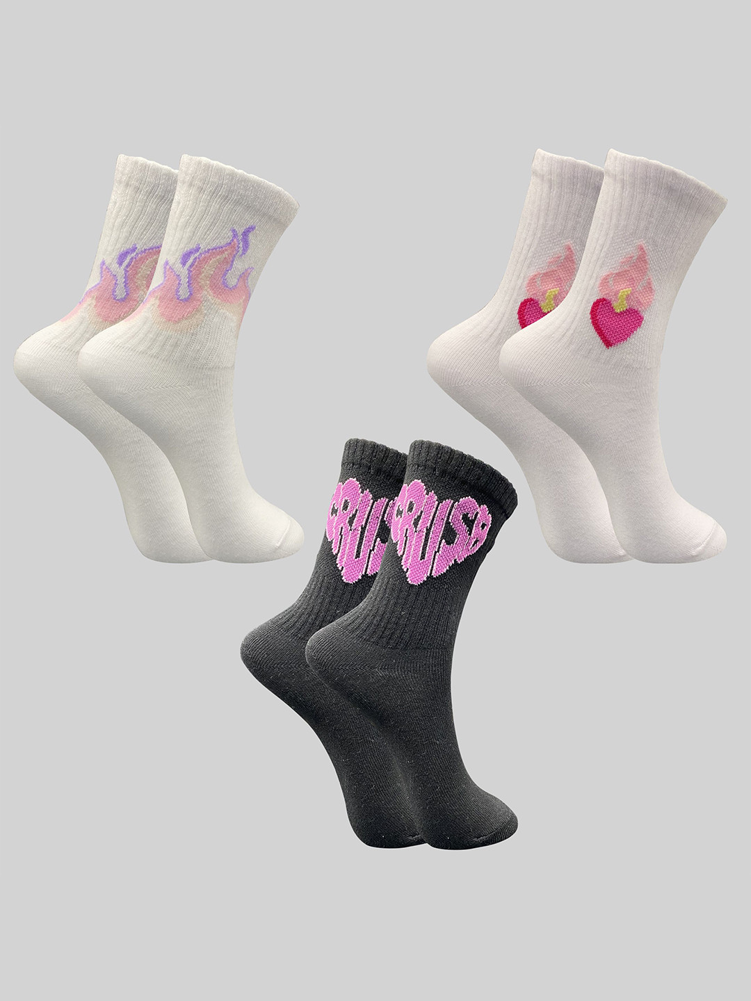 TRAZO Women Pack Of 3 self design Calf-Length Socks
