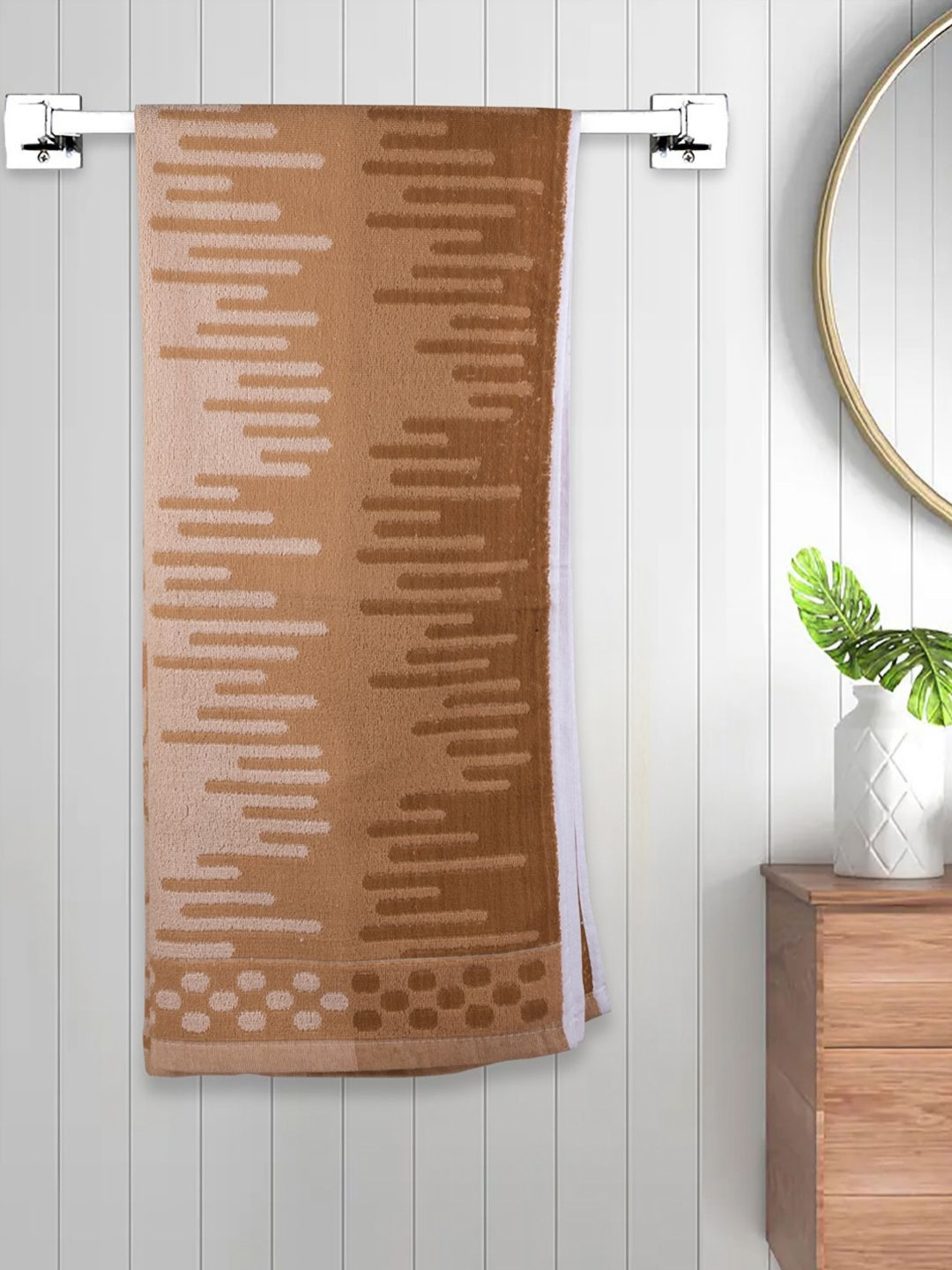 Myntra Elegant Homes Beige & Cream-Coloured Striped Cotton 450 GSM Bath Towel