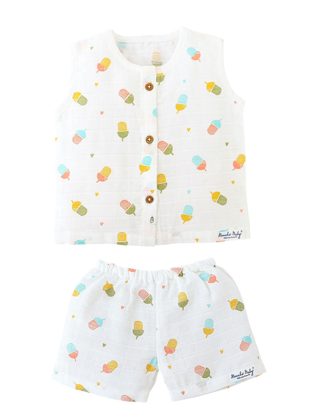 Honcho Baby Kids Rainbow Popsicles Printed Cotton Sleeveless Top & Shorts Clothing Set