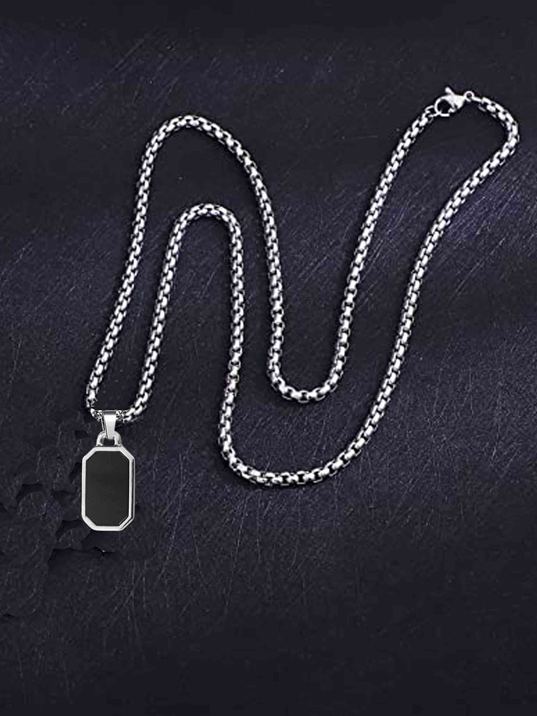 M Men Style Stainless Steel Rectangular Glass Cut Plate Pendant