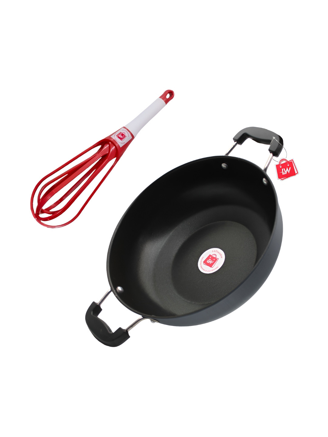 LAZYwindow Grey & Black Non Stick Iron Kadhai & Wok