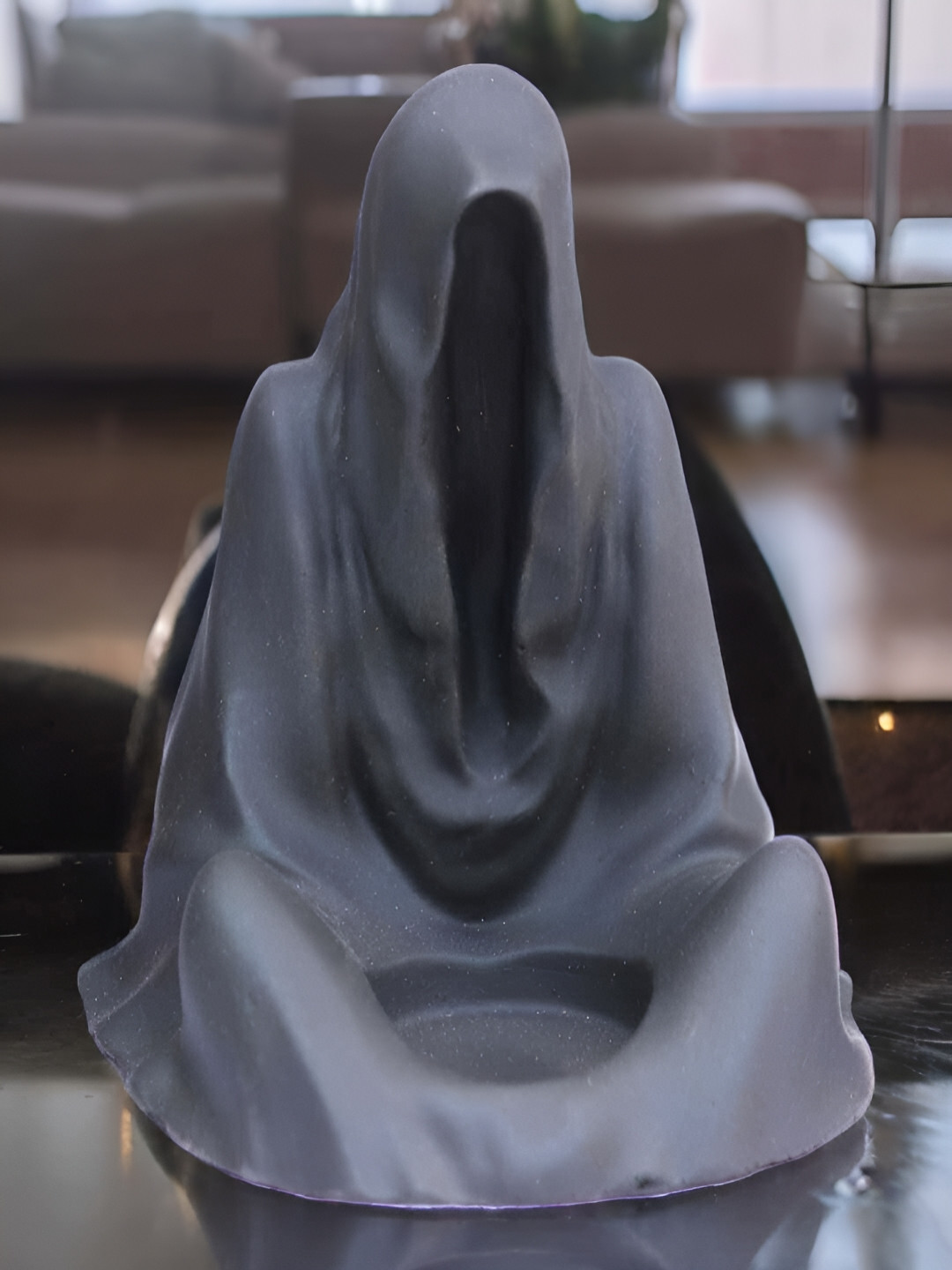 Viyu Creations Halloween Magician Ghost Tealight Holder Black Polyresin Matte Living Room Medium Showpiece - 4.7 Inches