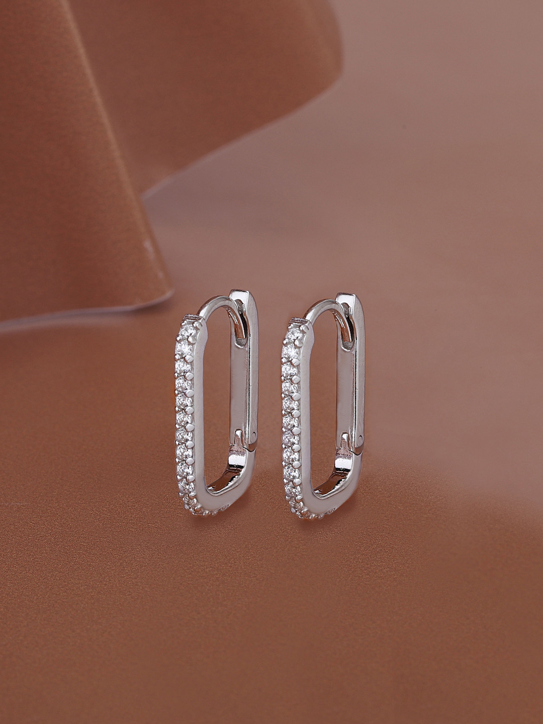 House of Pataudi 925 Sterling Silver with Rhodium Plated and CZ Hoop Earring