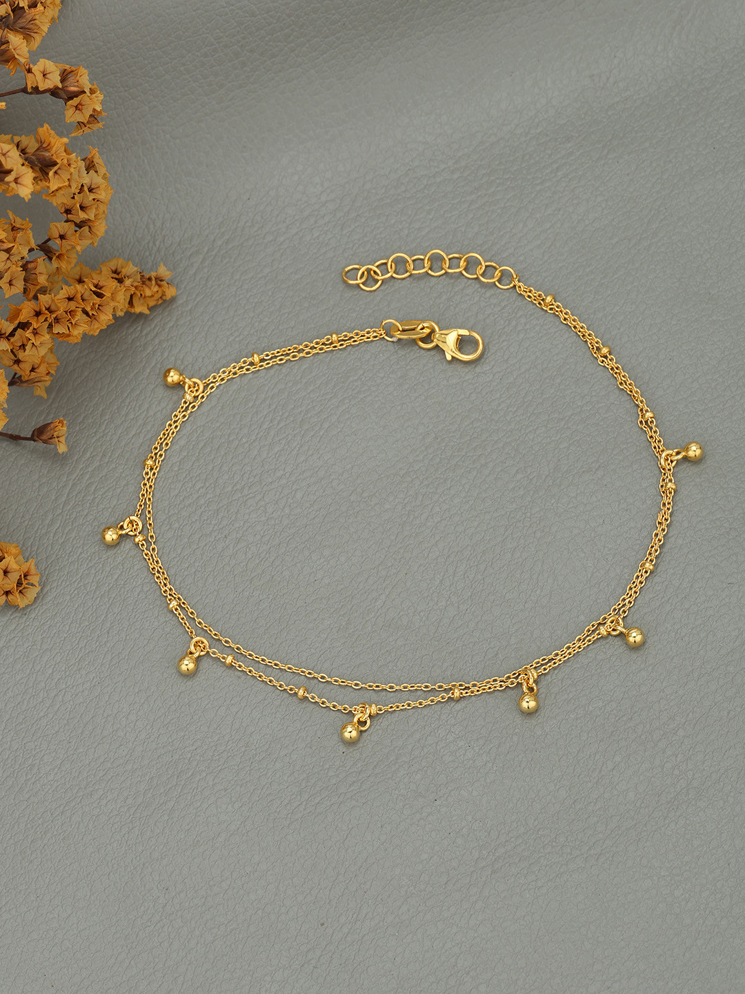 DressBerry 18kt Gold Plated Double Chain with Ball Charm Anklet