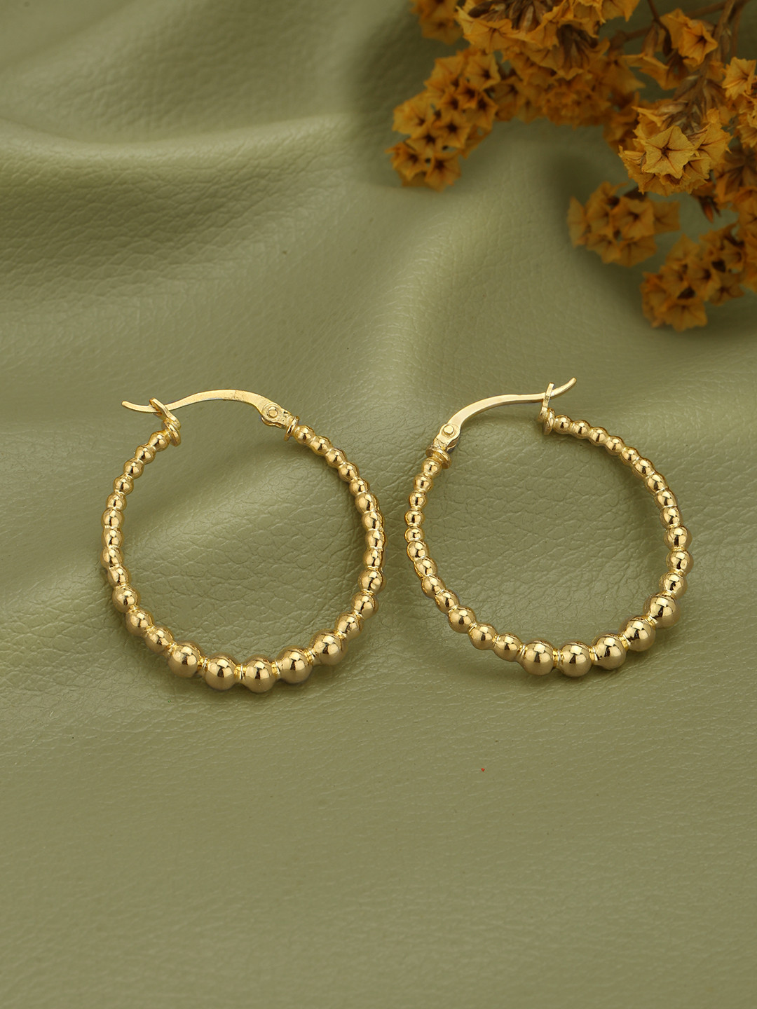 18ktGold Plated Beaded Circular Shaped Hoop Earring