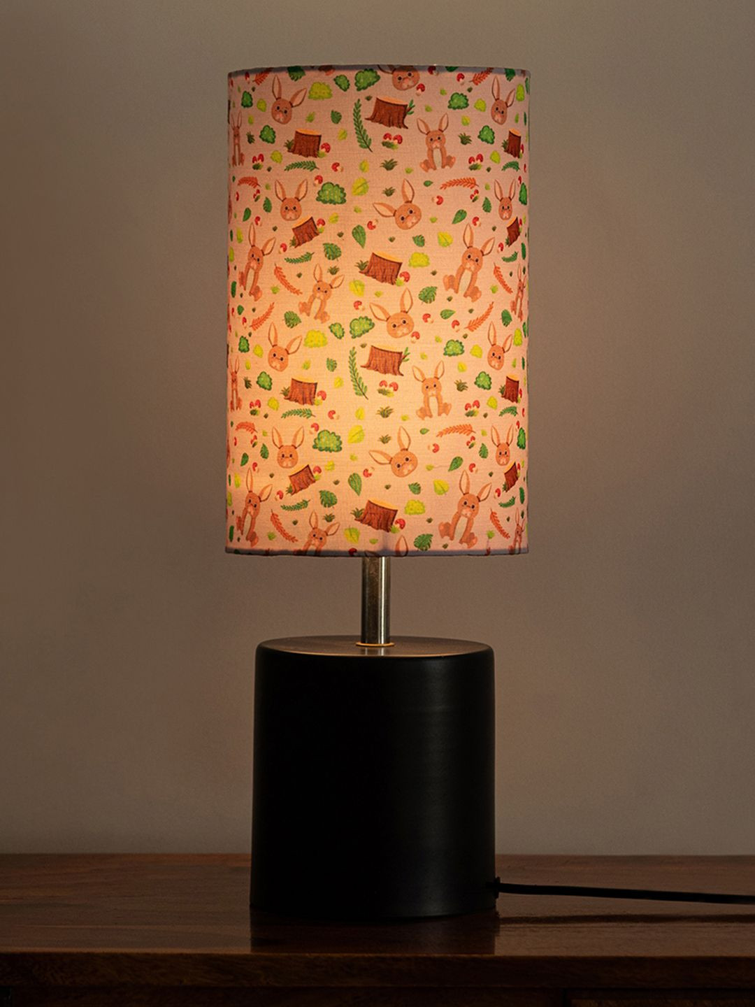 ExclusiveLane Lumespace Black & Green Printed Metal Cylindrical Shaped Table Lamp