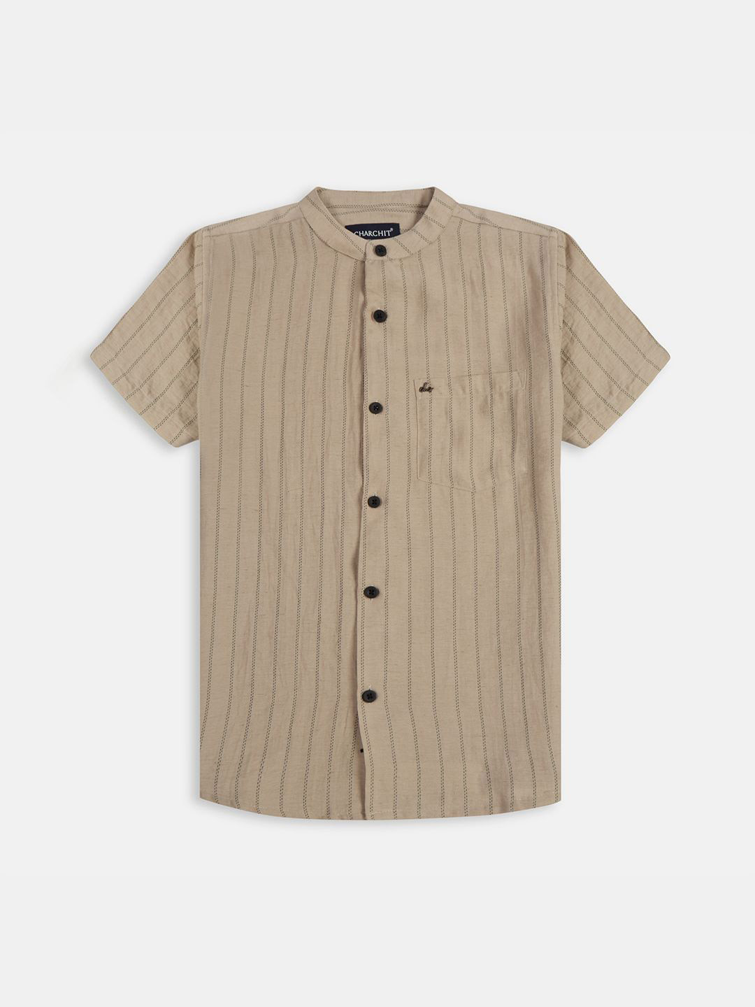 CHARCHIT Boys Regular Fit Vertical Striped Mandarin Collar Cotton Casual Shirt