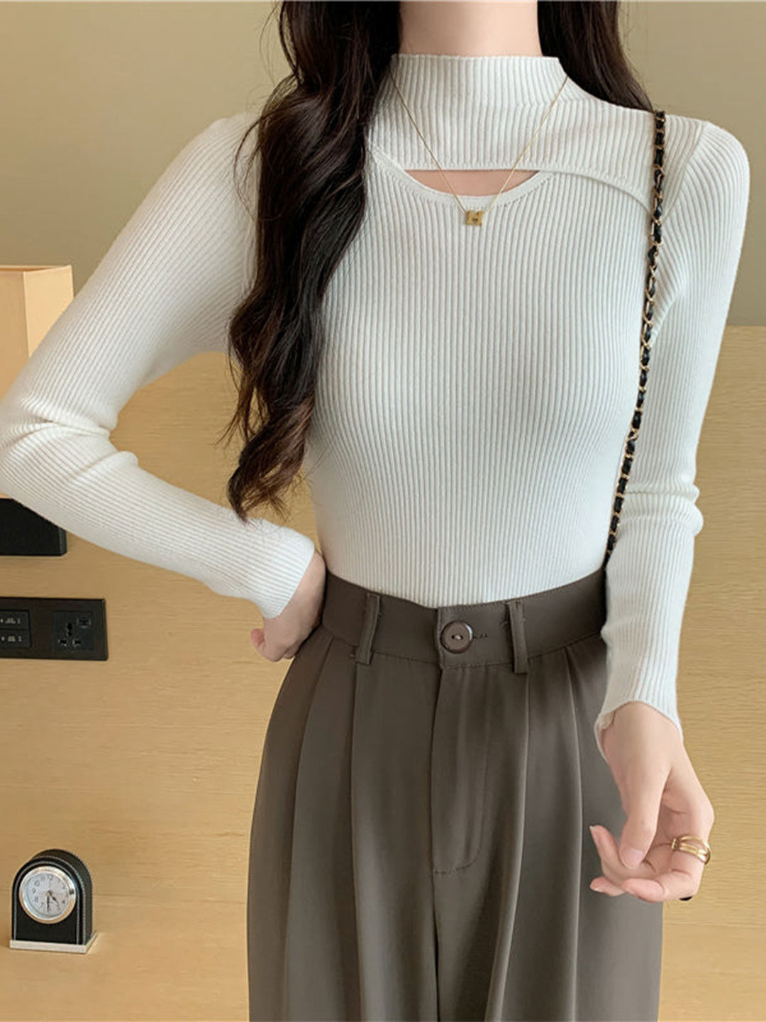 Outzidr White Cut Out Knit Top