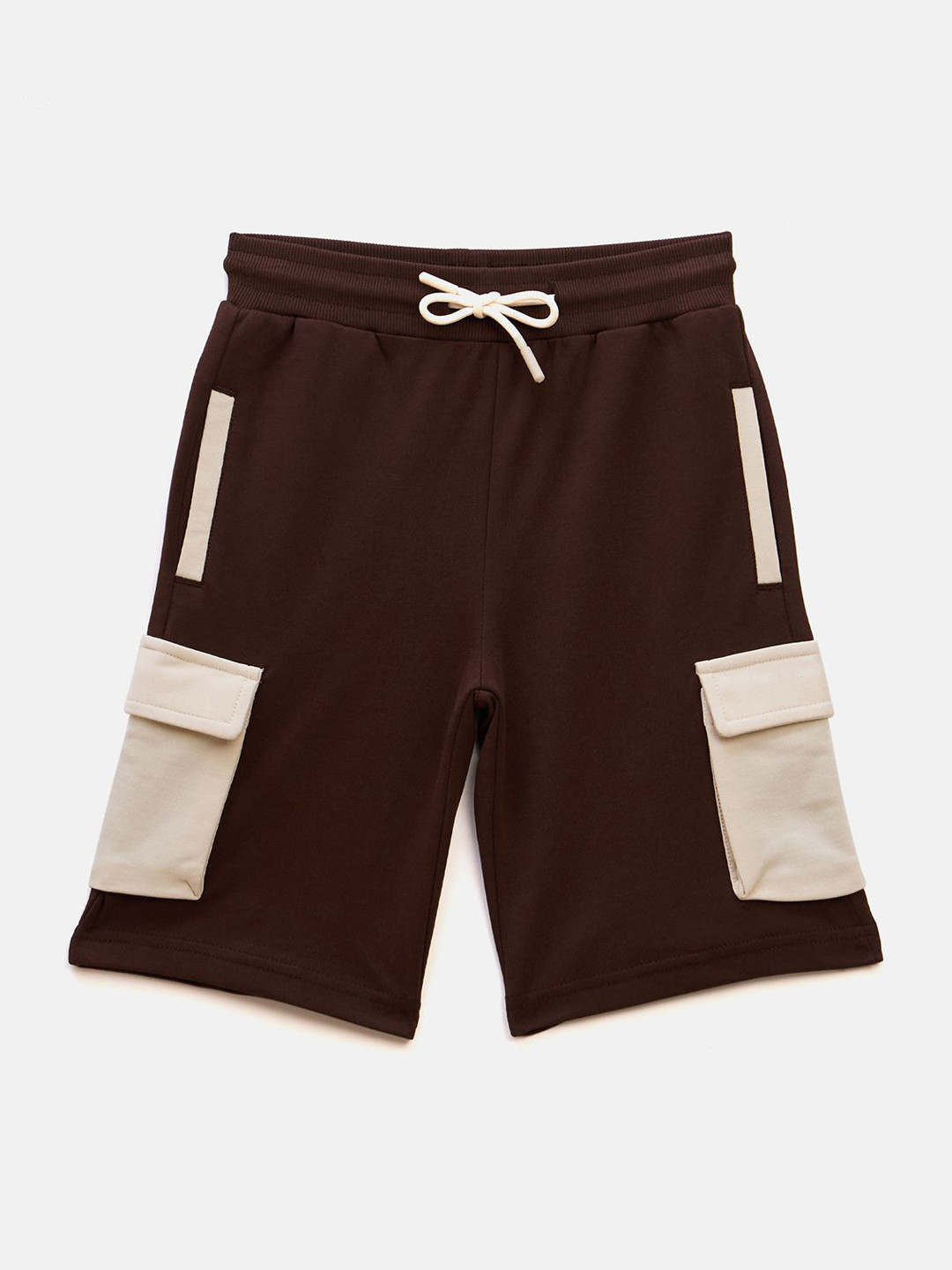 Giraffe Boys Solid Mid Rise Stretchable Cargo Sweat Shorts