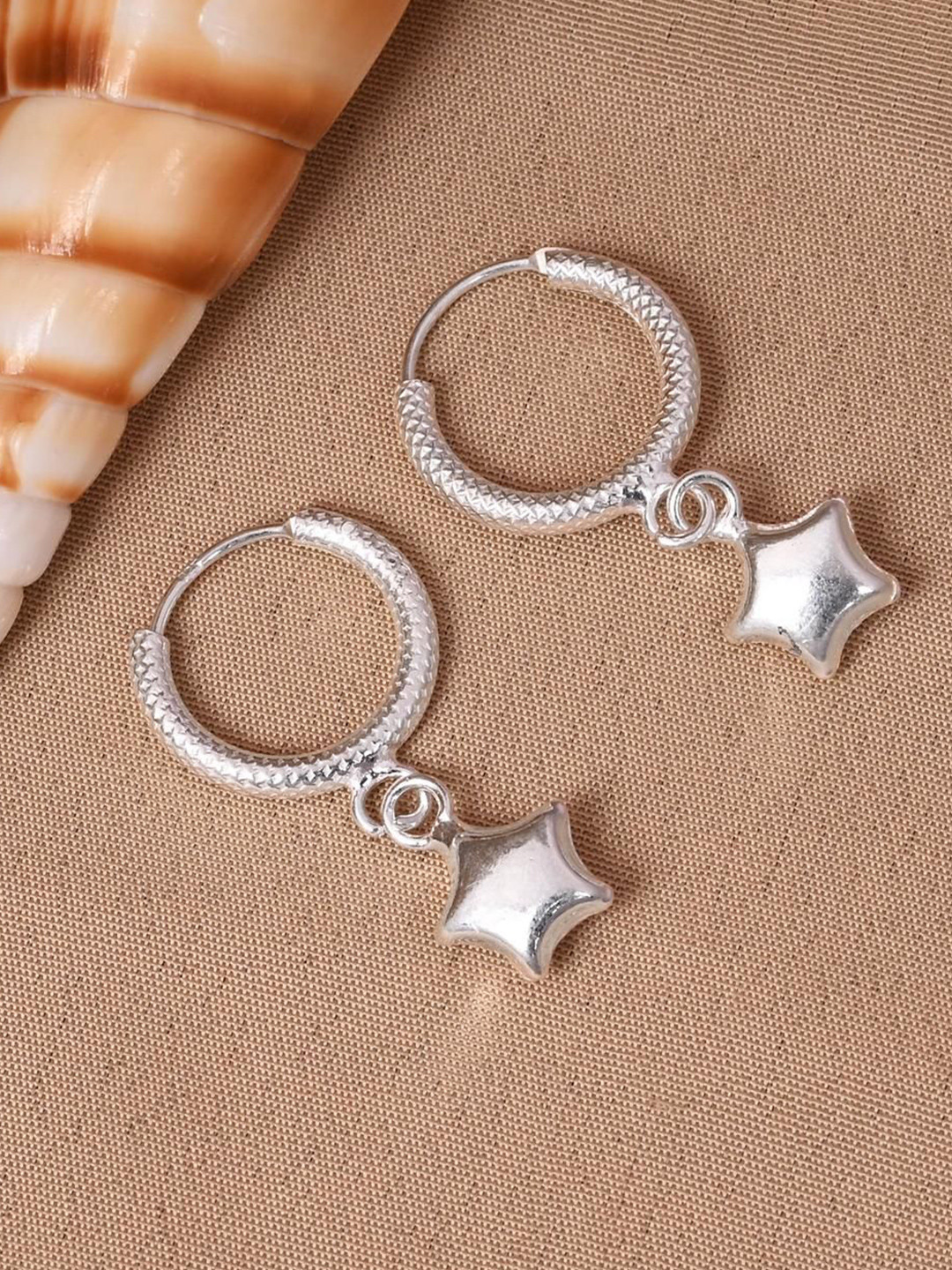 Ovana jewels 925 Sterling Silver Star Shaped Hoop Earrings