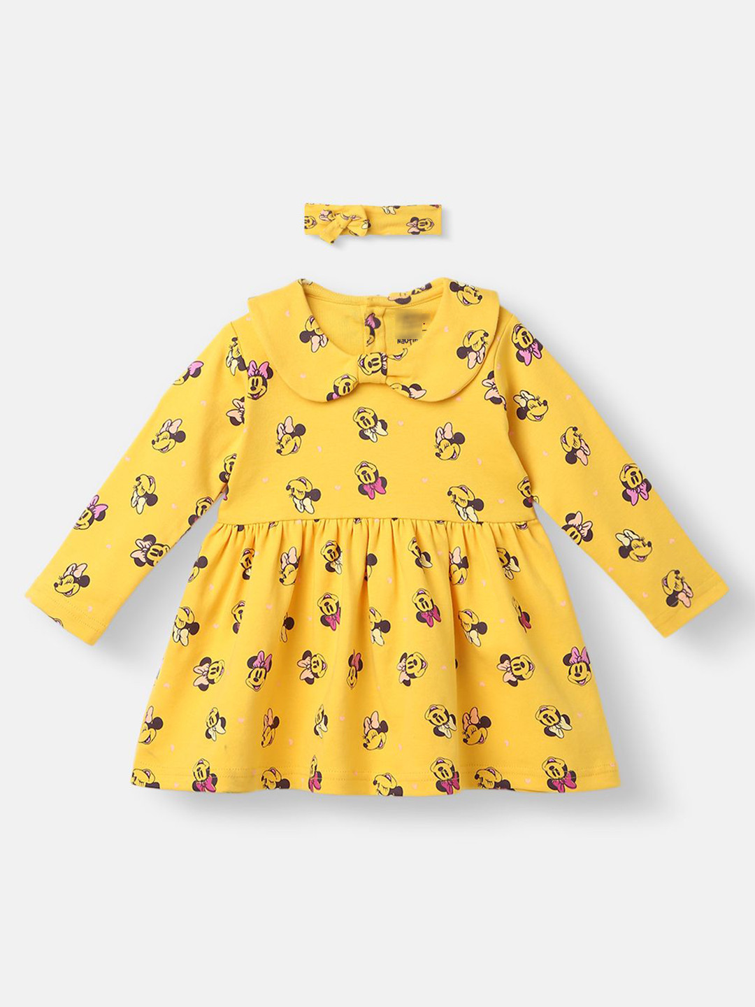 NautiNati Disney Infants Cotton Minnie Mouse Printed Dress with Matching Headband