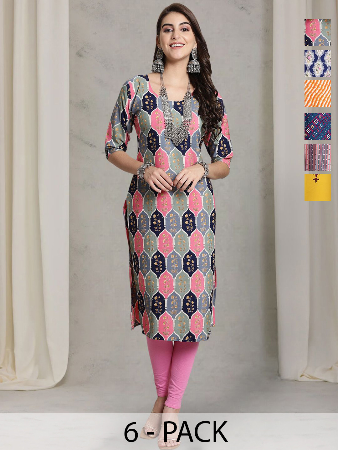 7Threads Women Ethnic Motifs Printed stright knee  length sequnis