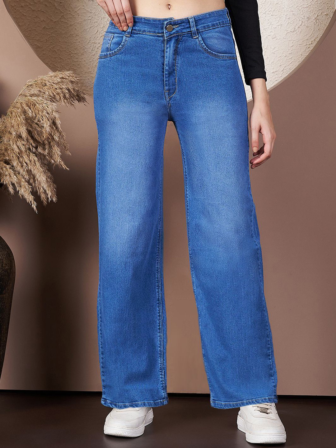 Purple Feather Women Straight Fit High-Rise Light Fade Stretchable Jeans