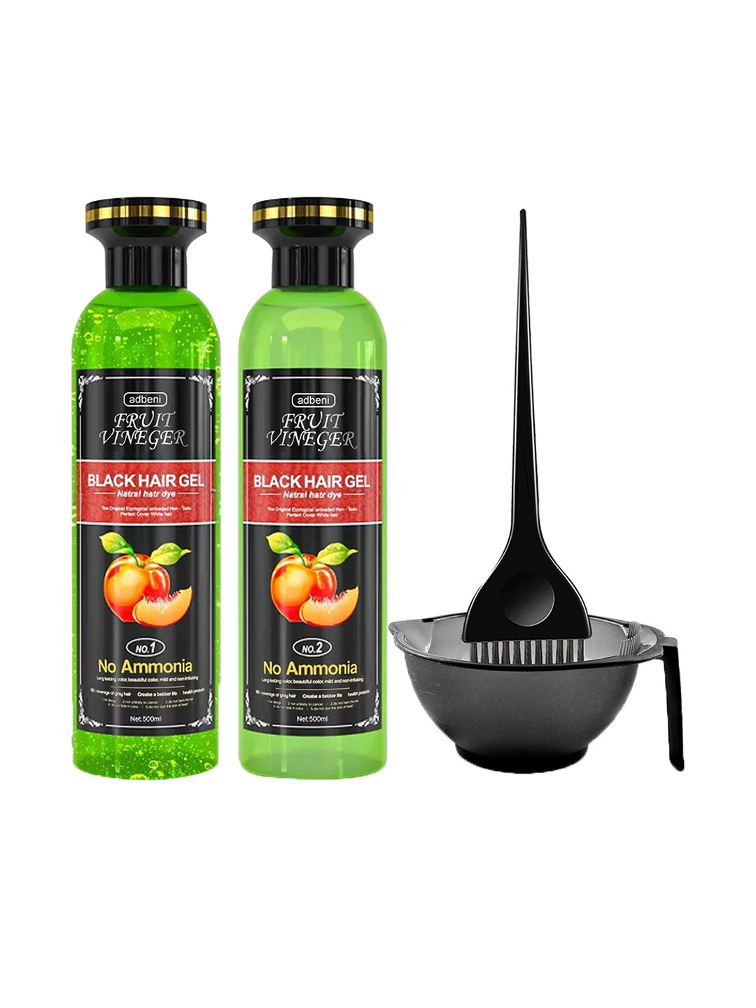 Adbeni Set Of 2 Fruit Vineger Gel Hair Color With Bowl & Brush - 500 ml Each - Black
