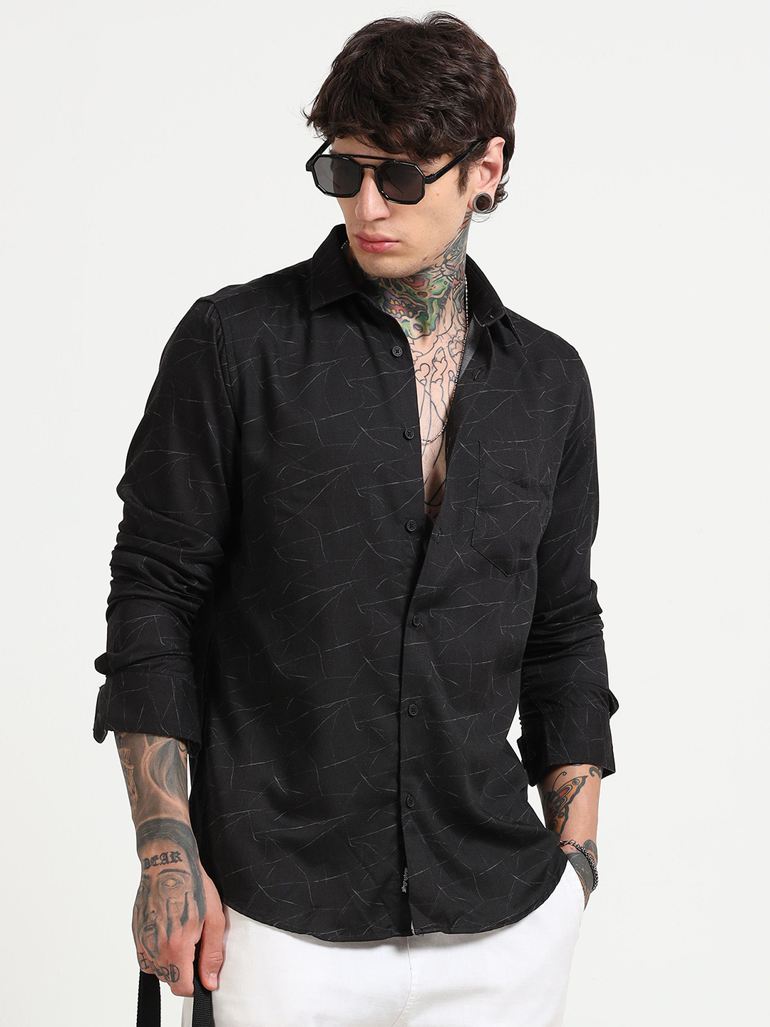 MARTIN SMITH Men Comfort Fit Abstract Printed Spread Collar Cotton Casual Shirt