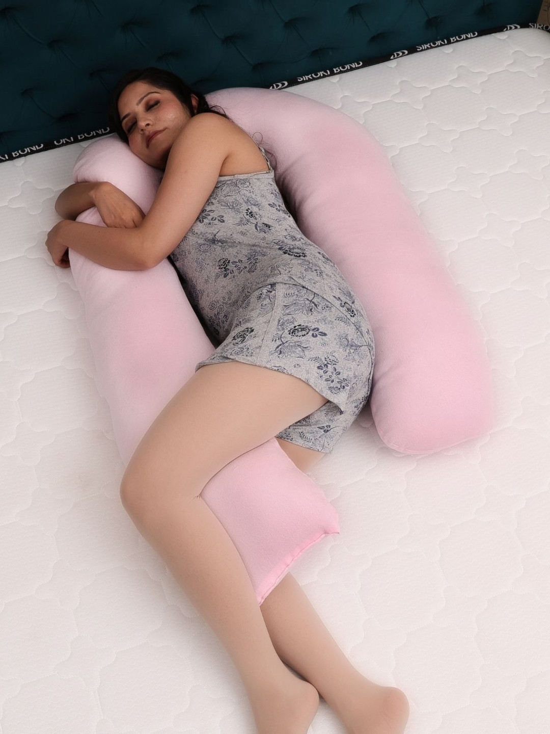 Siroki Bond Pink Solid Faux Velvet Lightweight Firm Fibre Maternity Pillow-5 x 75 x 104 cm