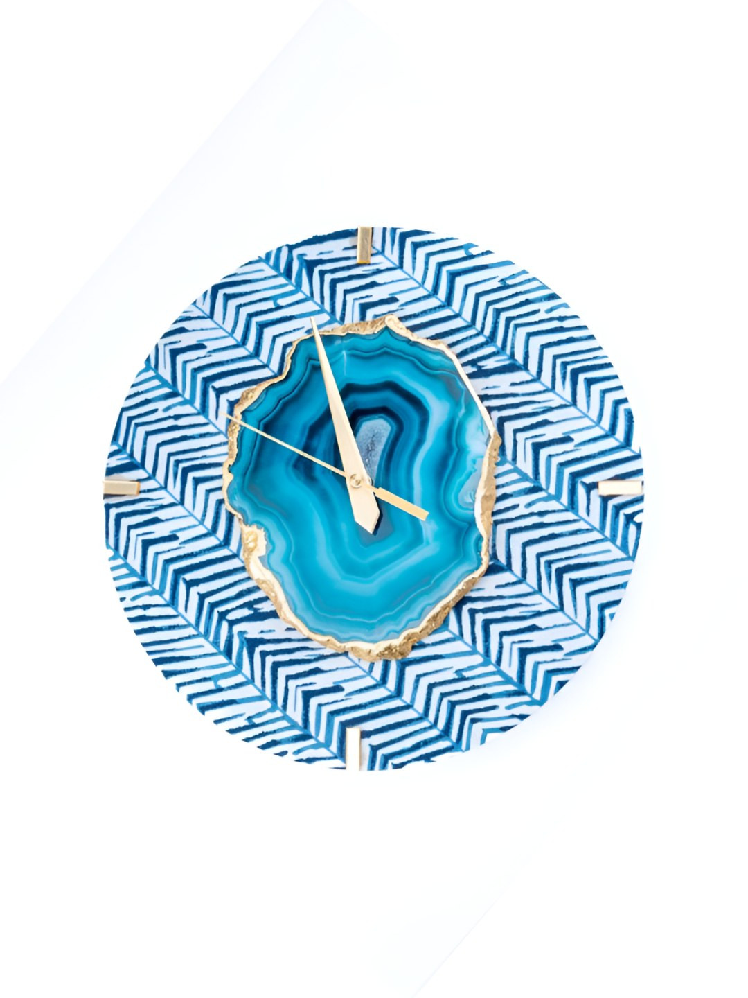 LOOMSARTE Blue And White Printed Analogue Cotton Fabric Round Contemporary Wall Clock