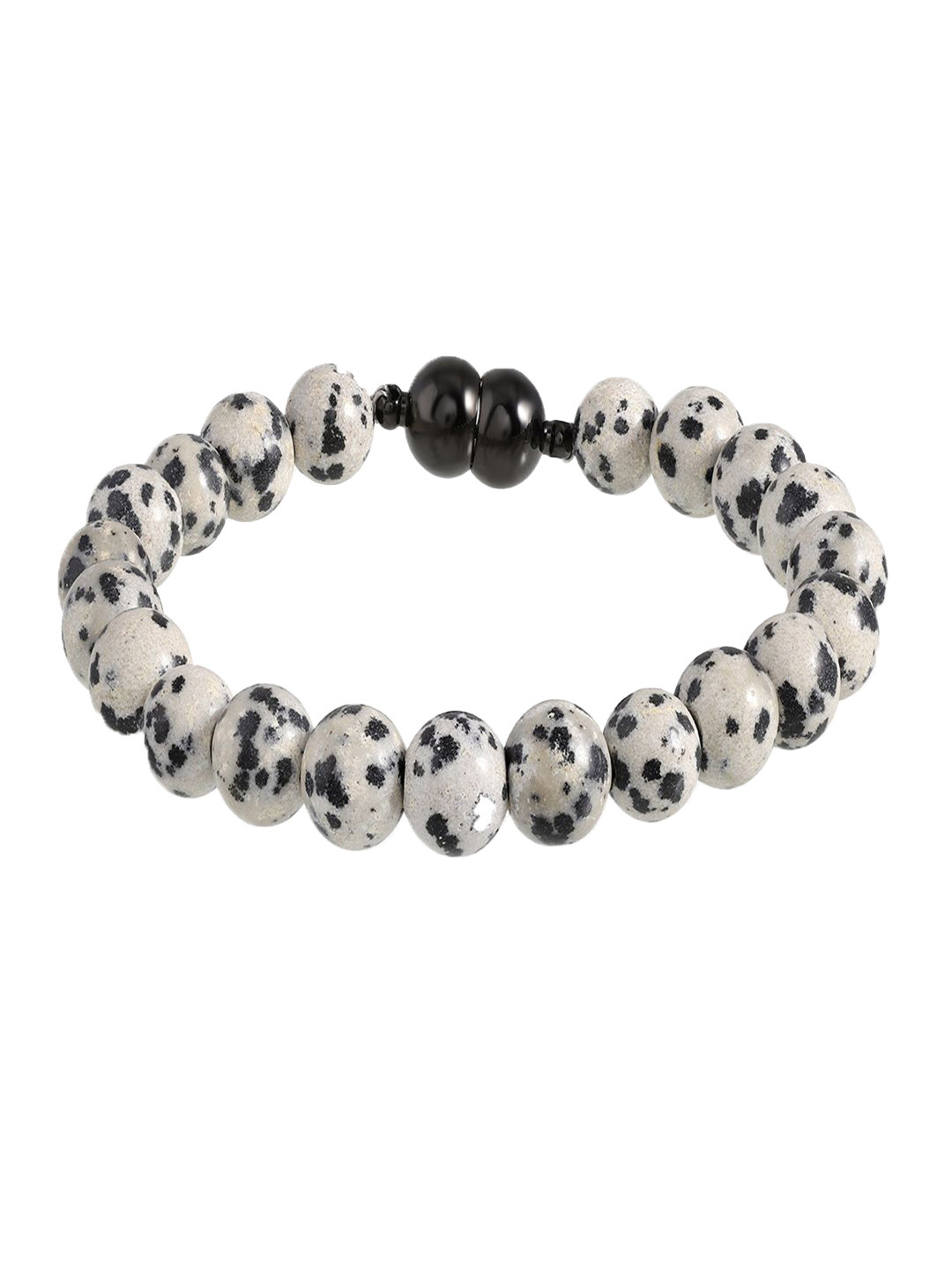Nirvana Men Rhodium-Plated Dalmation Jasper Beaded Elasticated Bracelet